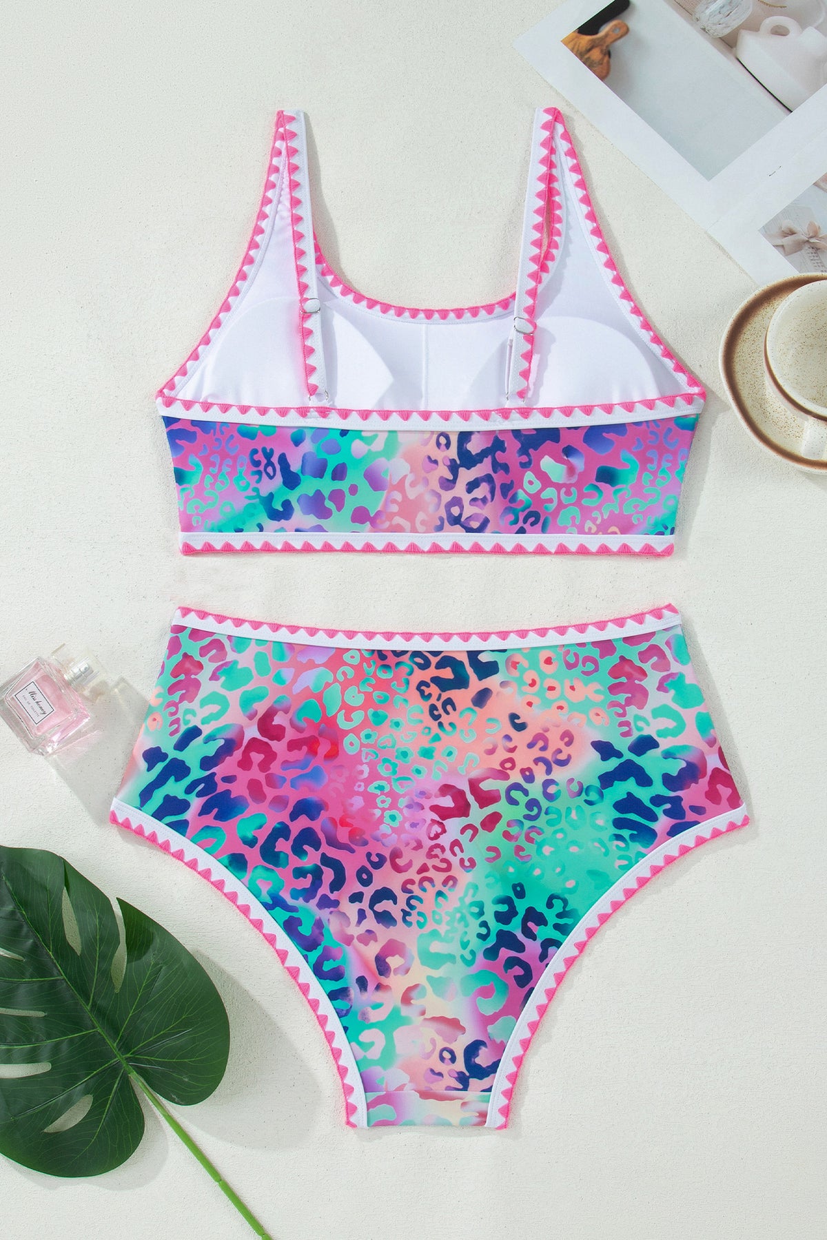 Pink Leopard Ricrac High-Waist Bikini