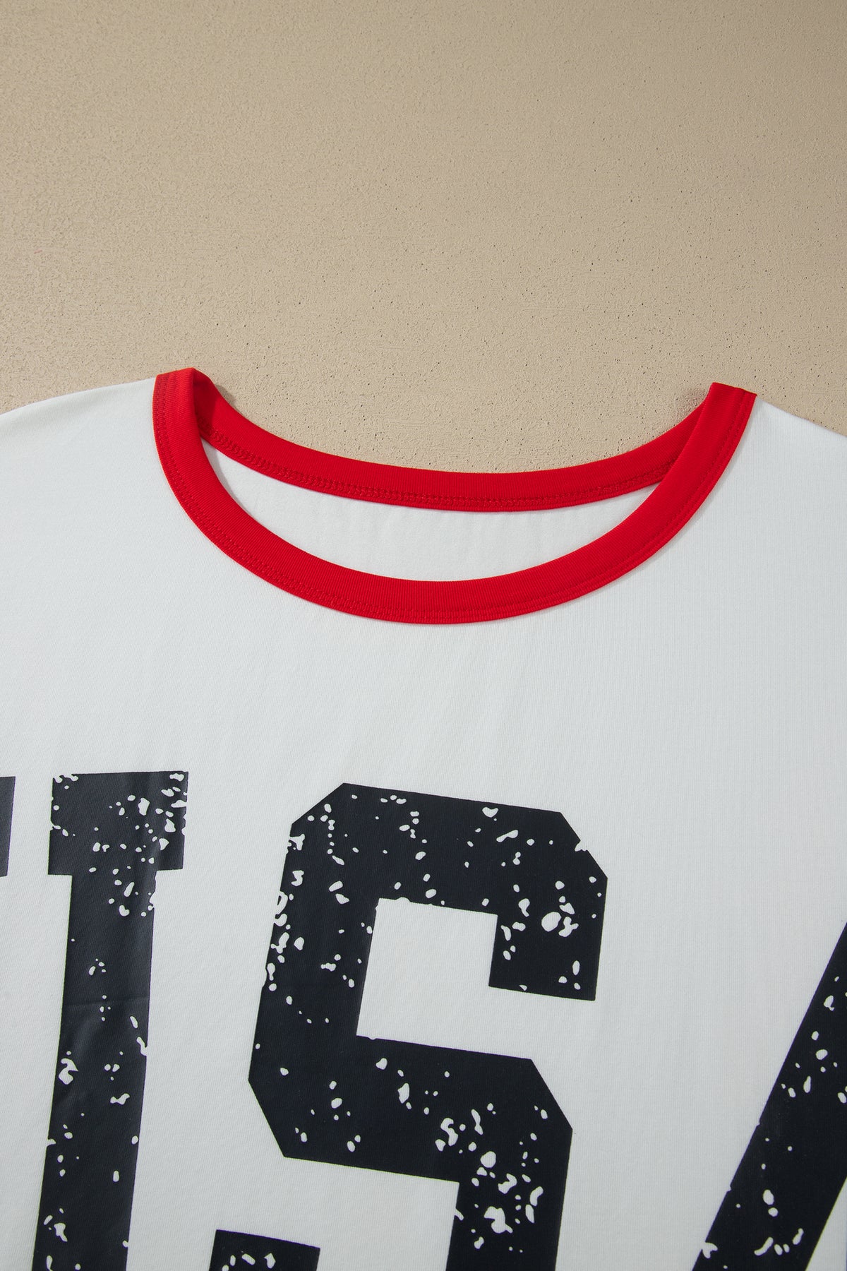 White Retro USA Striped Trim Short-Sleeve Plus Size Tee