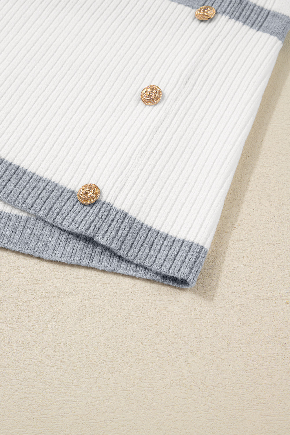Gray Stripe Ribbed Buttoned Detail Drop Shoulder Tunic Sweater