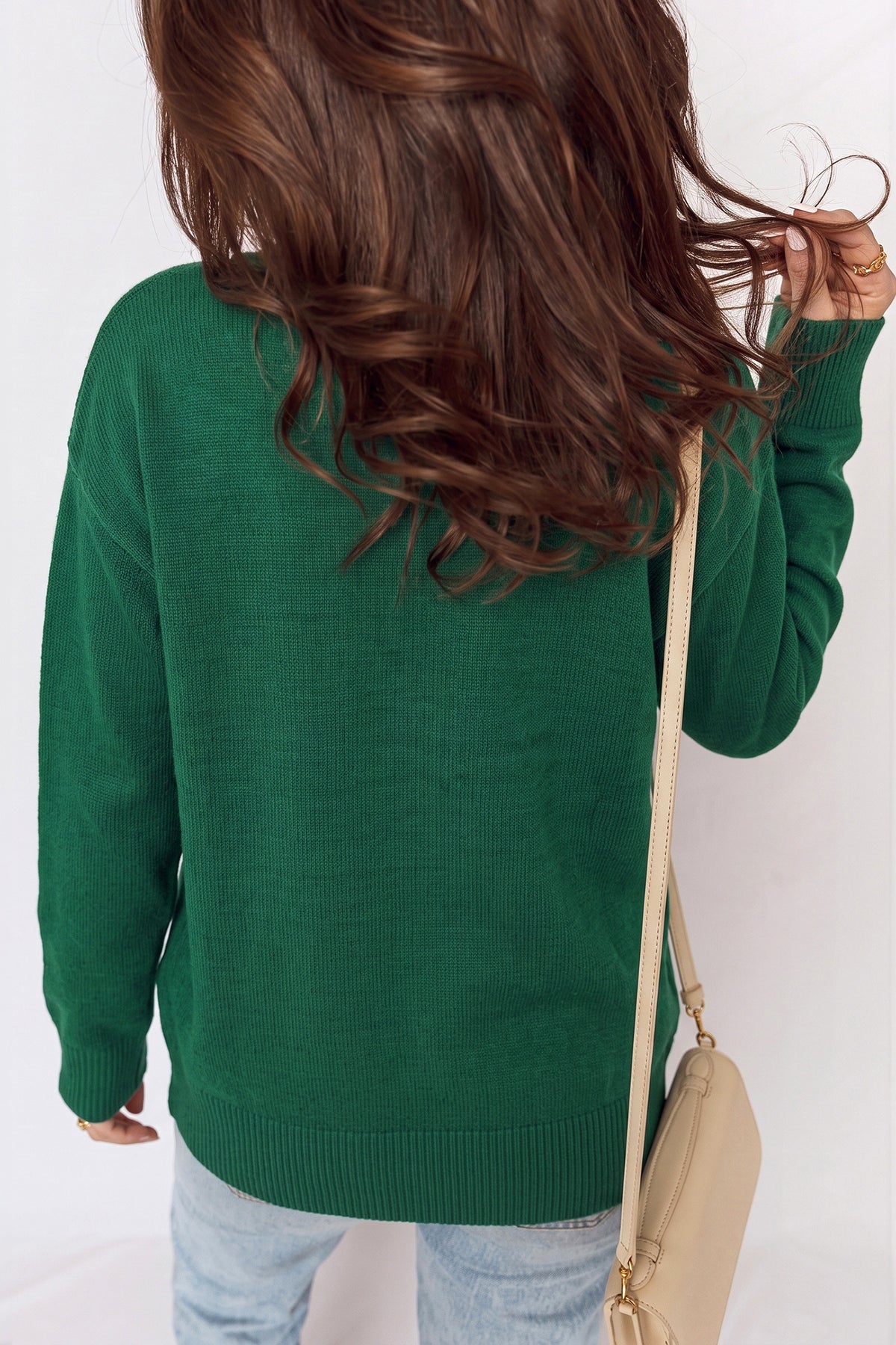 Blackish Green Abstract Dog Embroidery Christmas Round Neck Sweater