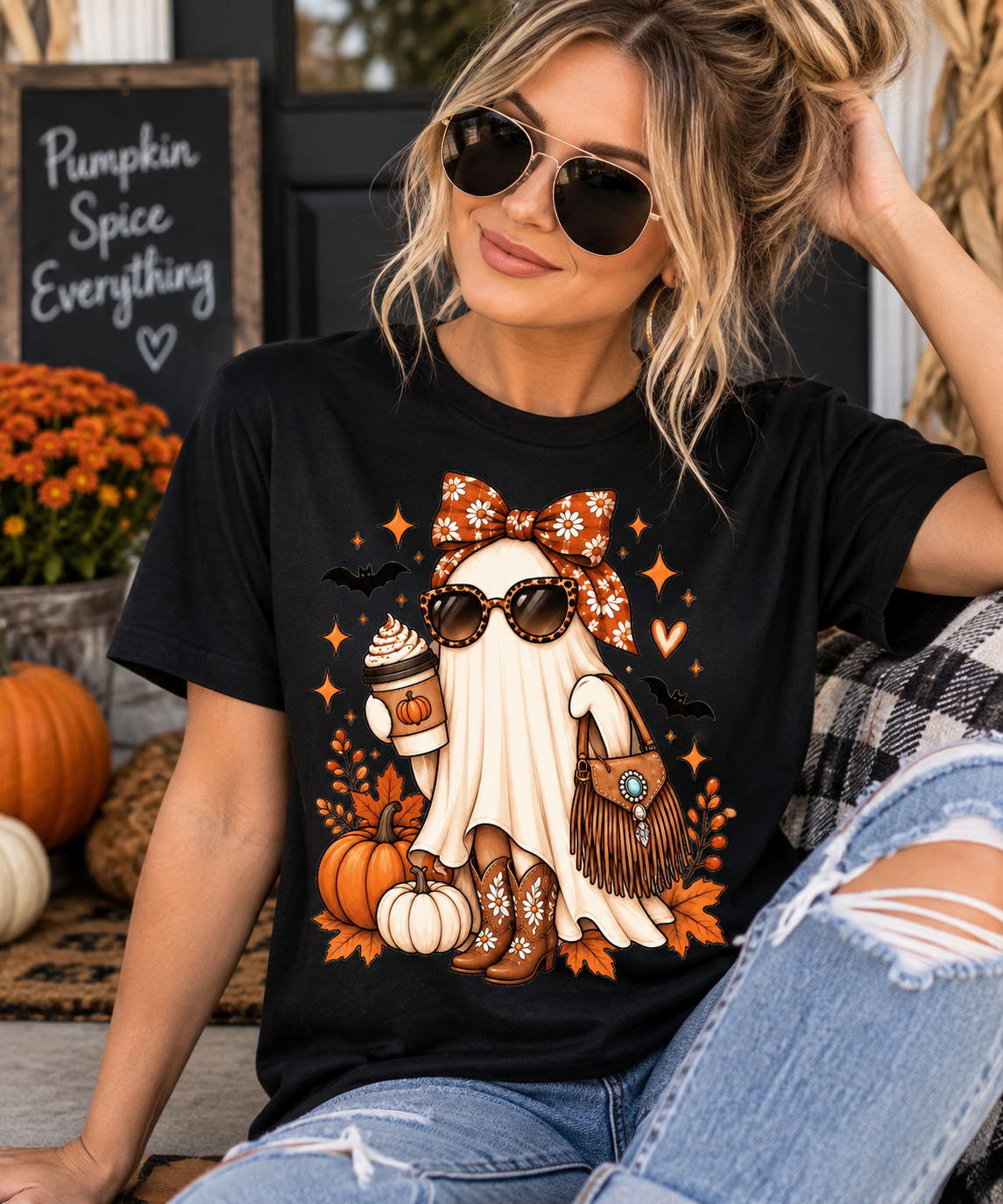 Boo, Boots & Pumpkin Spice Western Ghost T-Shirt