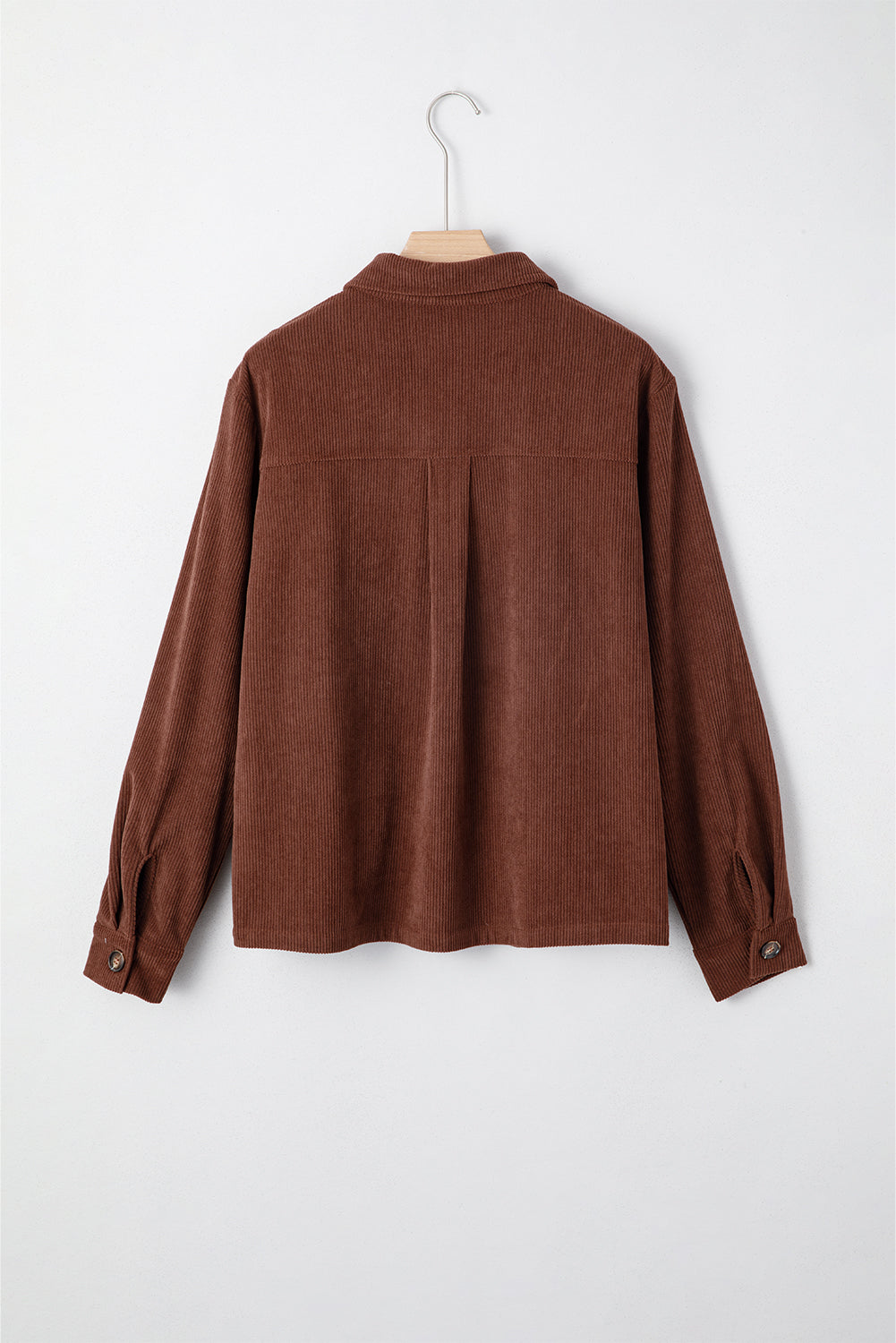 Coffee Floral Embroidered Collar Corduroy Jacket With Pocket