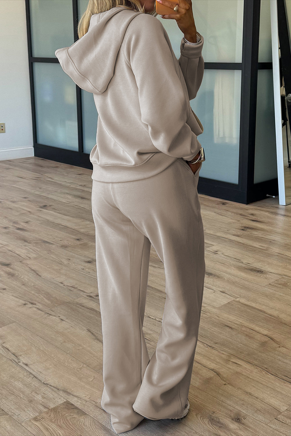 Women's Jet Stream Half Zip Thumbhole Sleeve Hoodie Active Pants Two-Piece Outfit Set