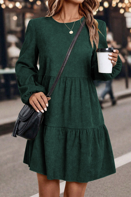 Mist Green Lantern Sleeve Tiered Mini Dress