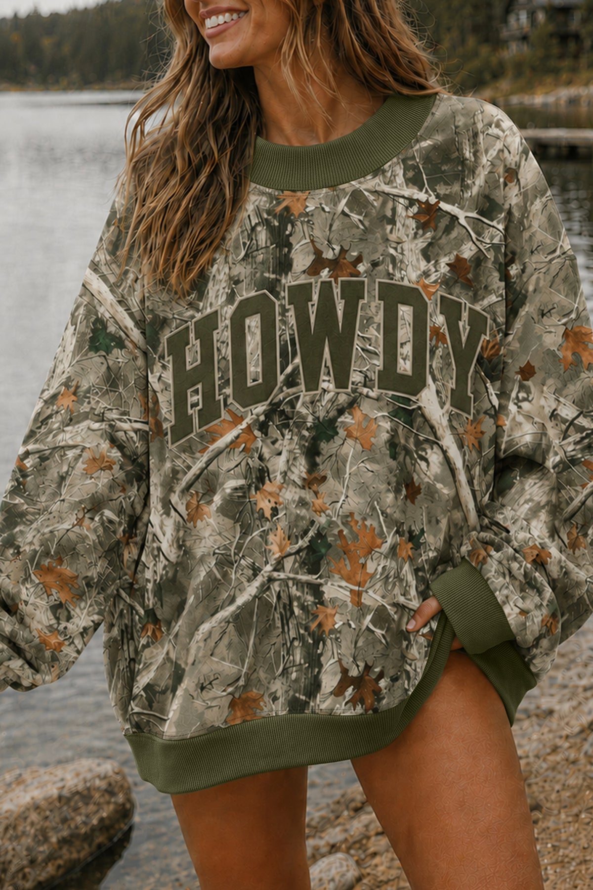 Beige Western Mallard Letter Print Sweatshirt