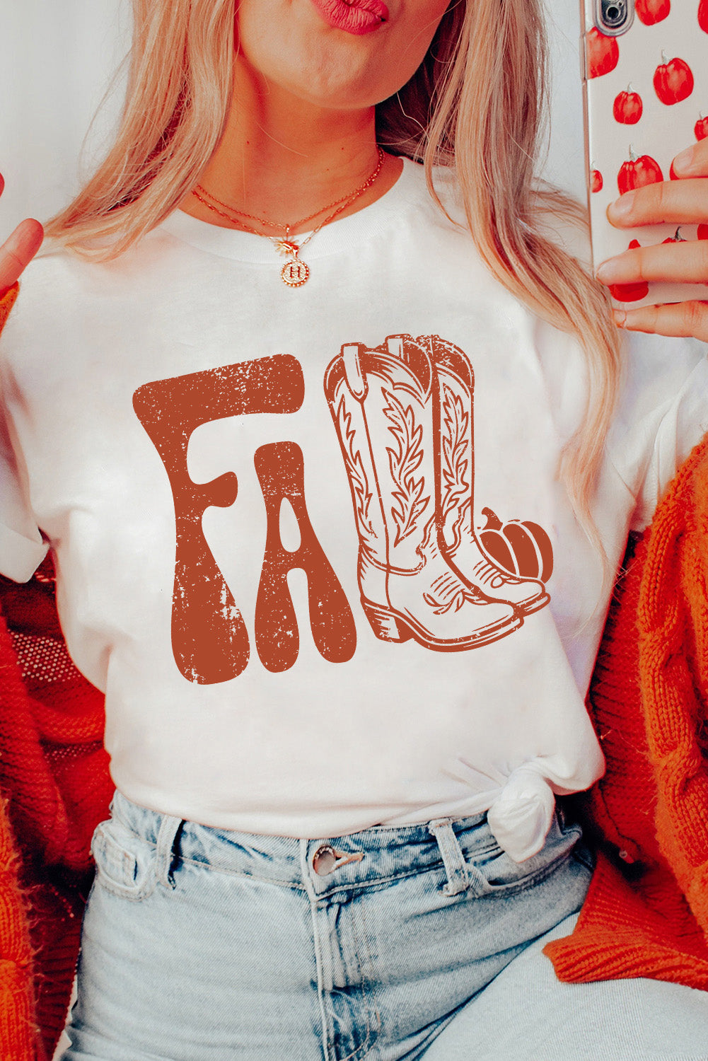 White FALL Boots Cracking Graphic T-Shirt