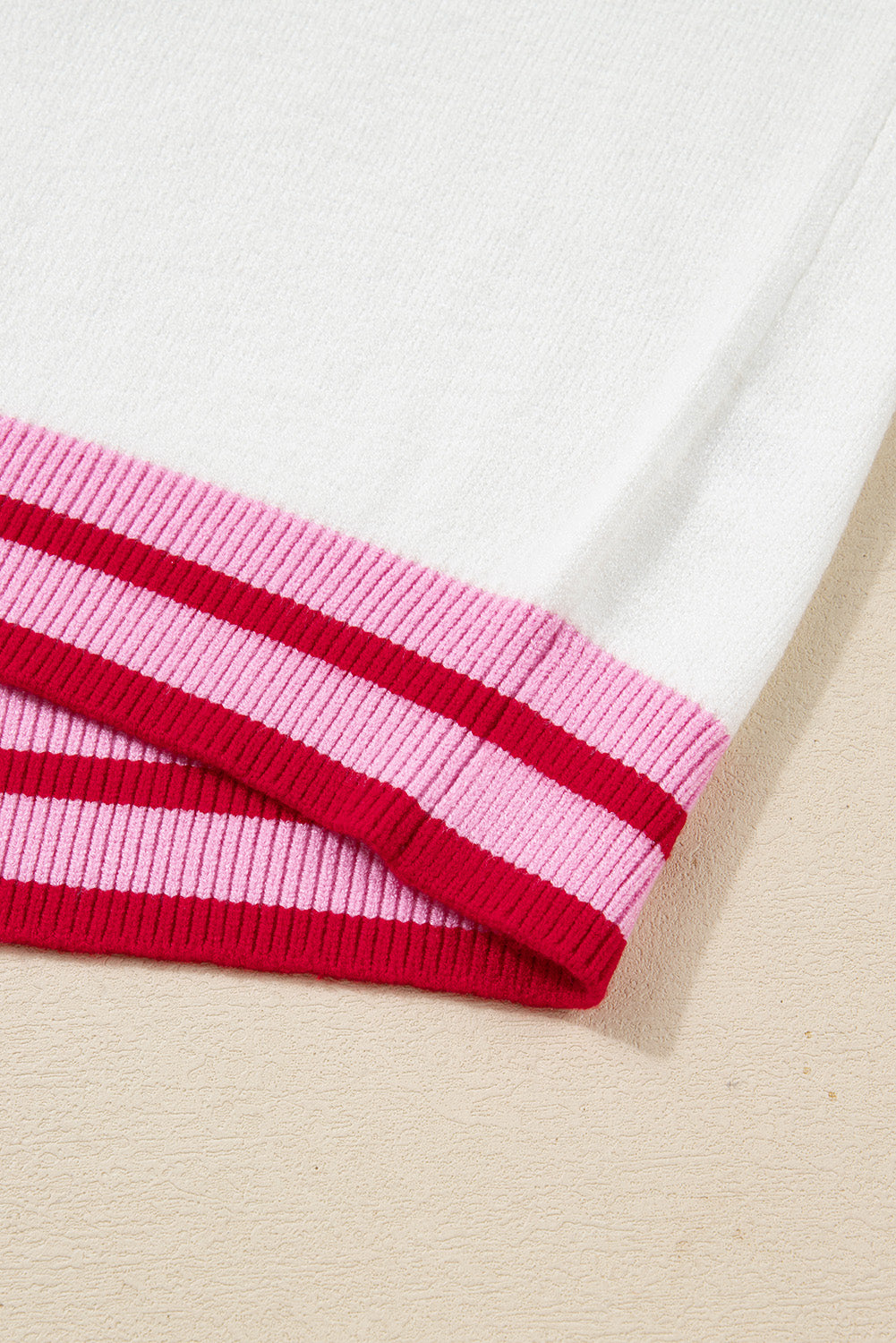 White Striped Trim Bow Graphic Round Neck Drop Shoulder Sweater