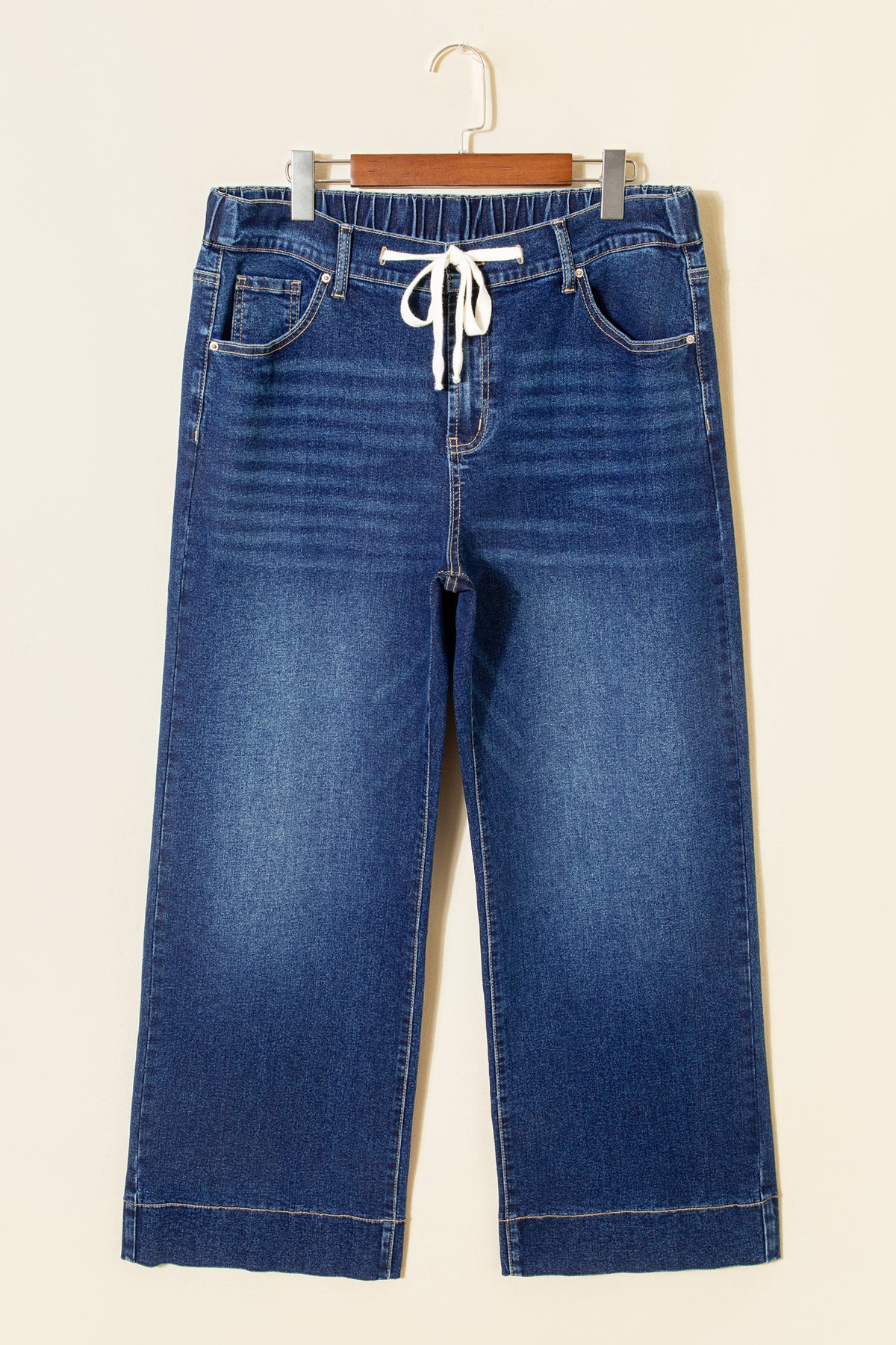Dark Blue Acid-Wash Contrast Lace-Up Plus Size Jeans