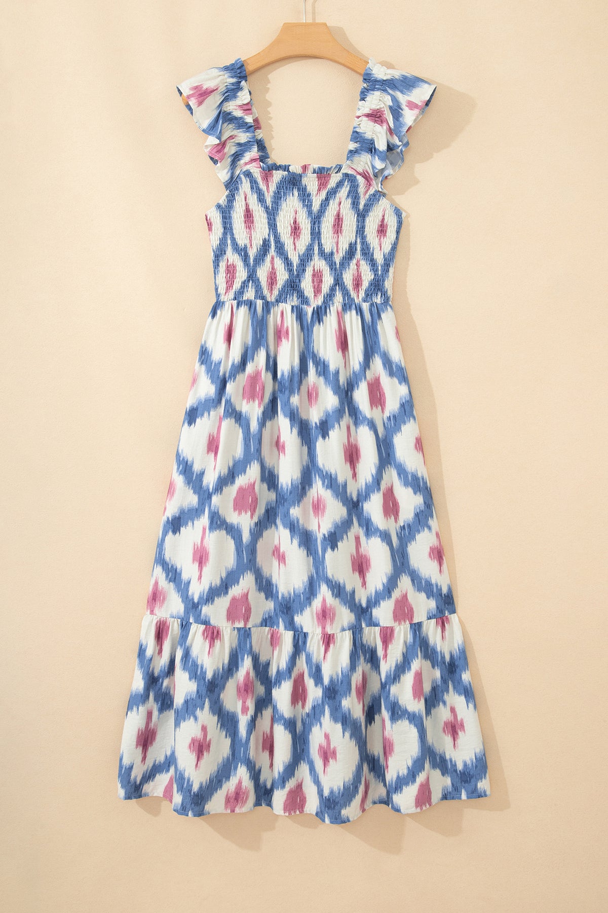 Blue Ruffle Square-Neck Maxi Dress