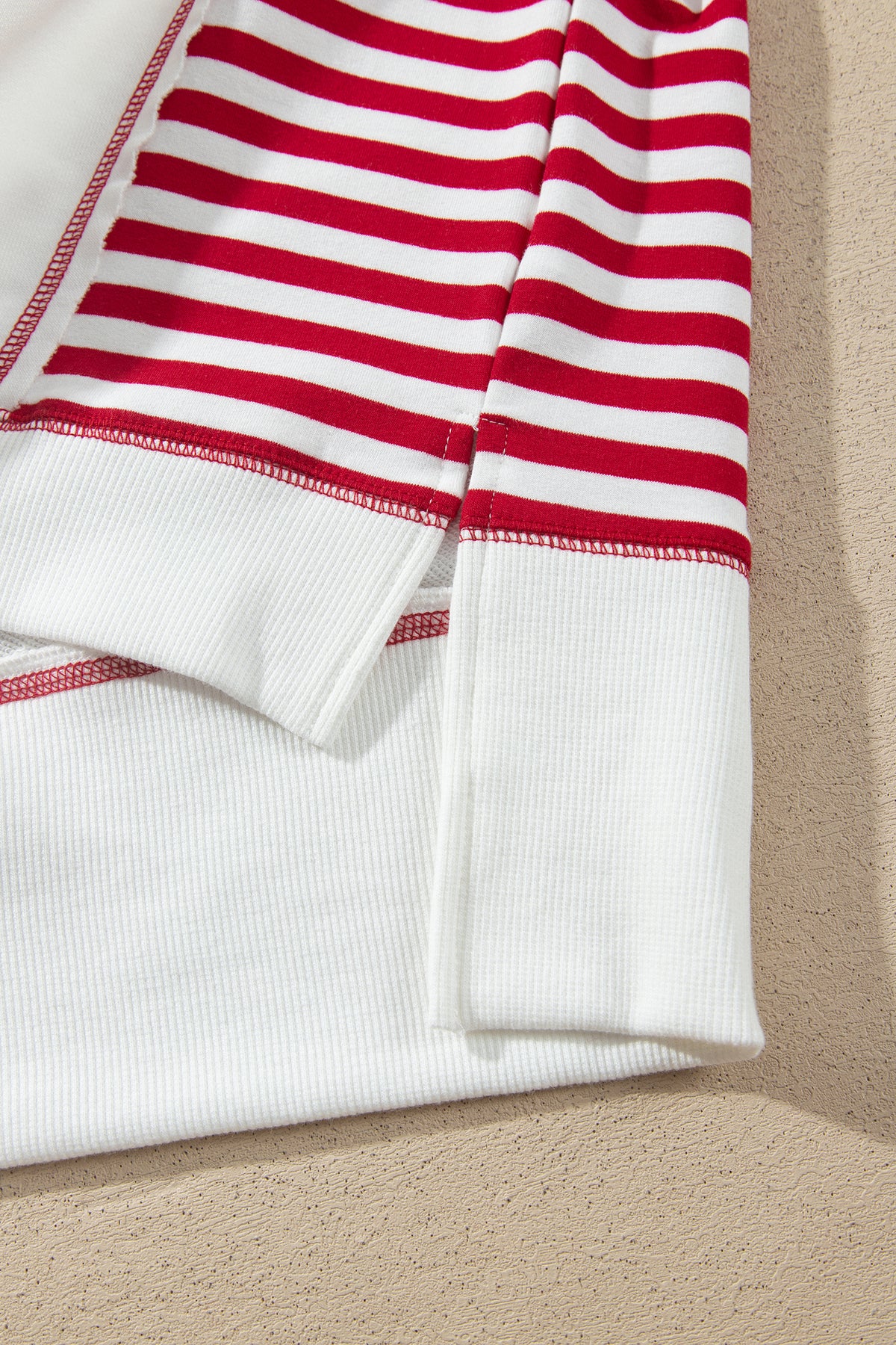 White Striped Contrast Christmas Tree Puff Sleeve Top