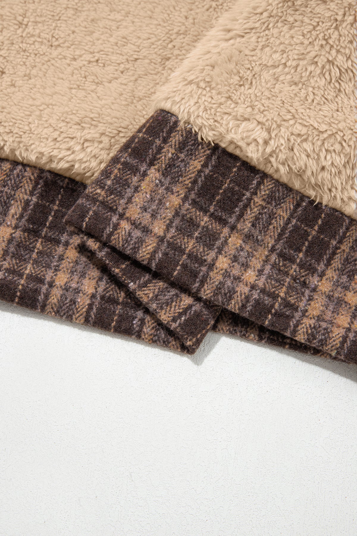 Light French Beige Plaid Collar Fleece Pullover Sweatshirt