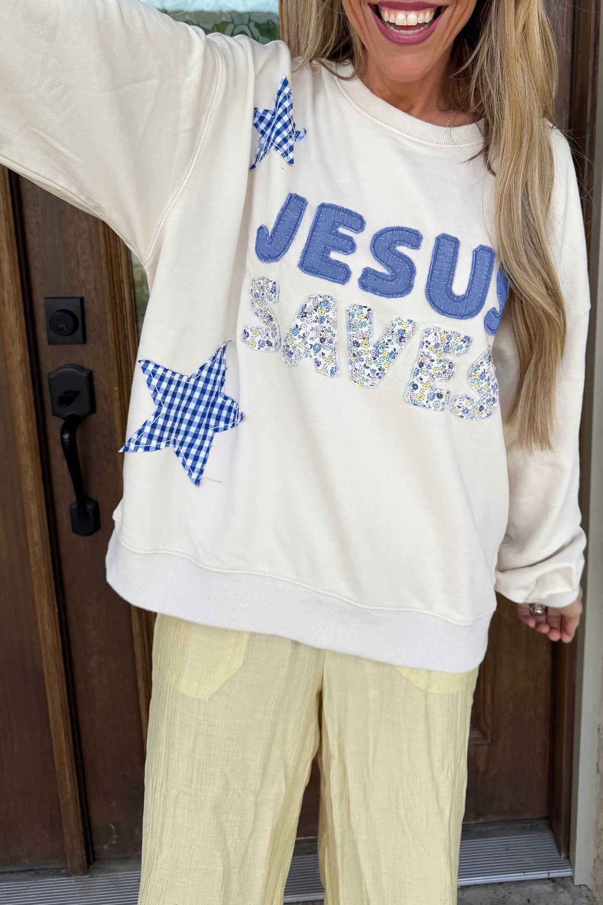 Pink Stars Plaid Unique Floral Letters Sweatshirt