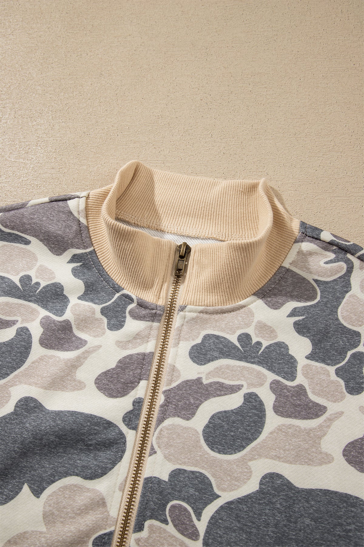 Multicolour Camouflage Print Zip Bomber Sweatshirt