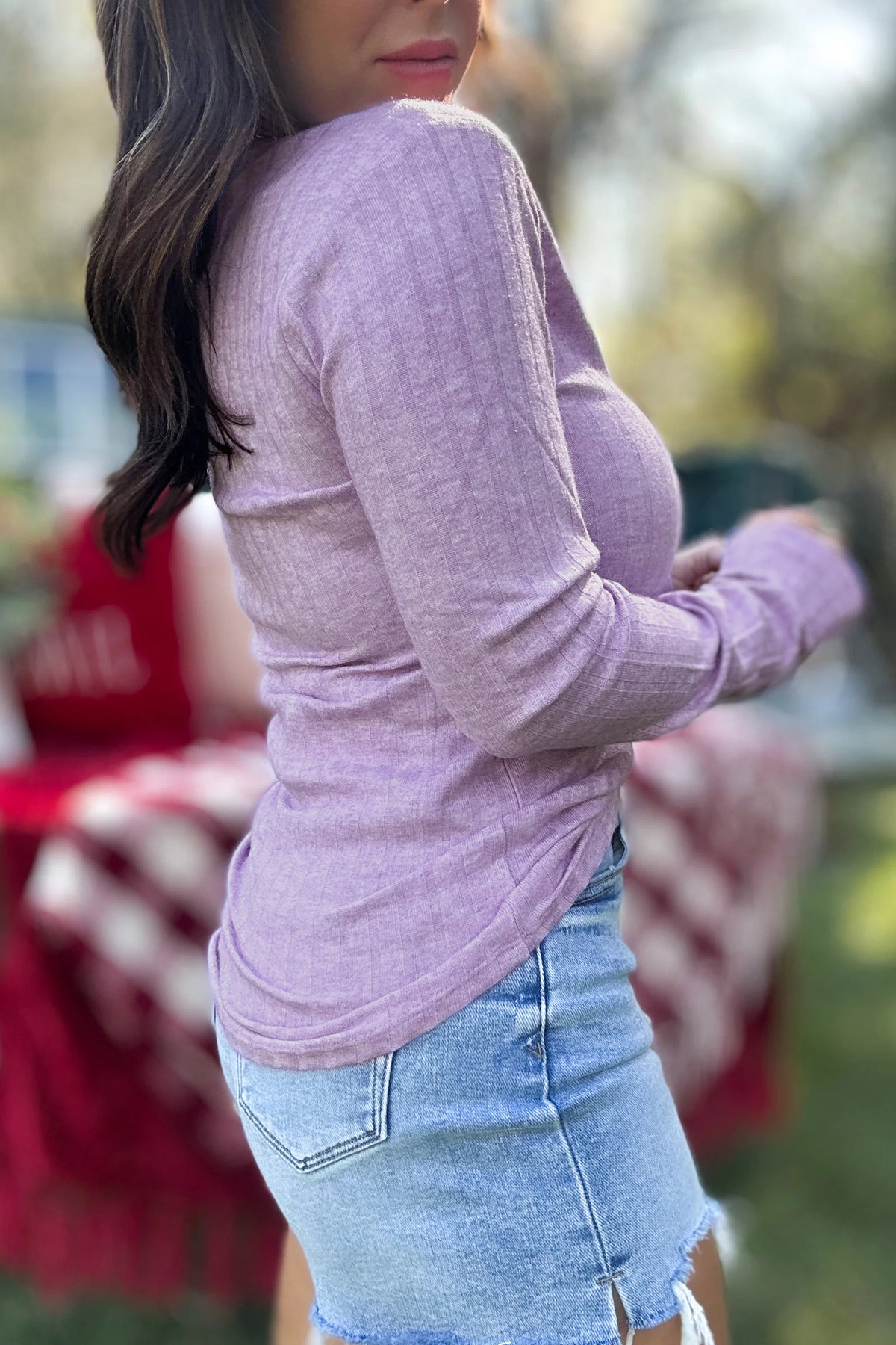 Lavendula Solid Color Ribbed Texture Round Neck Top