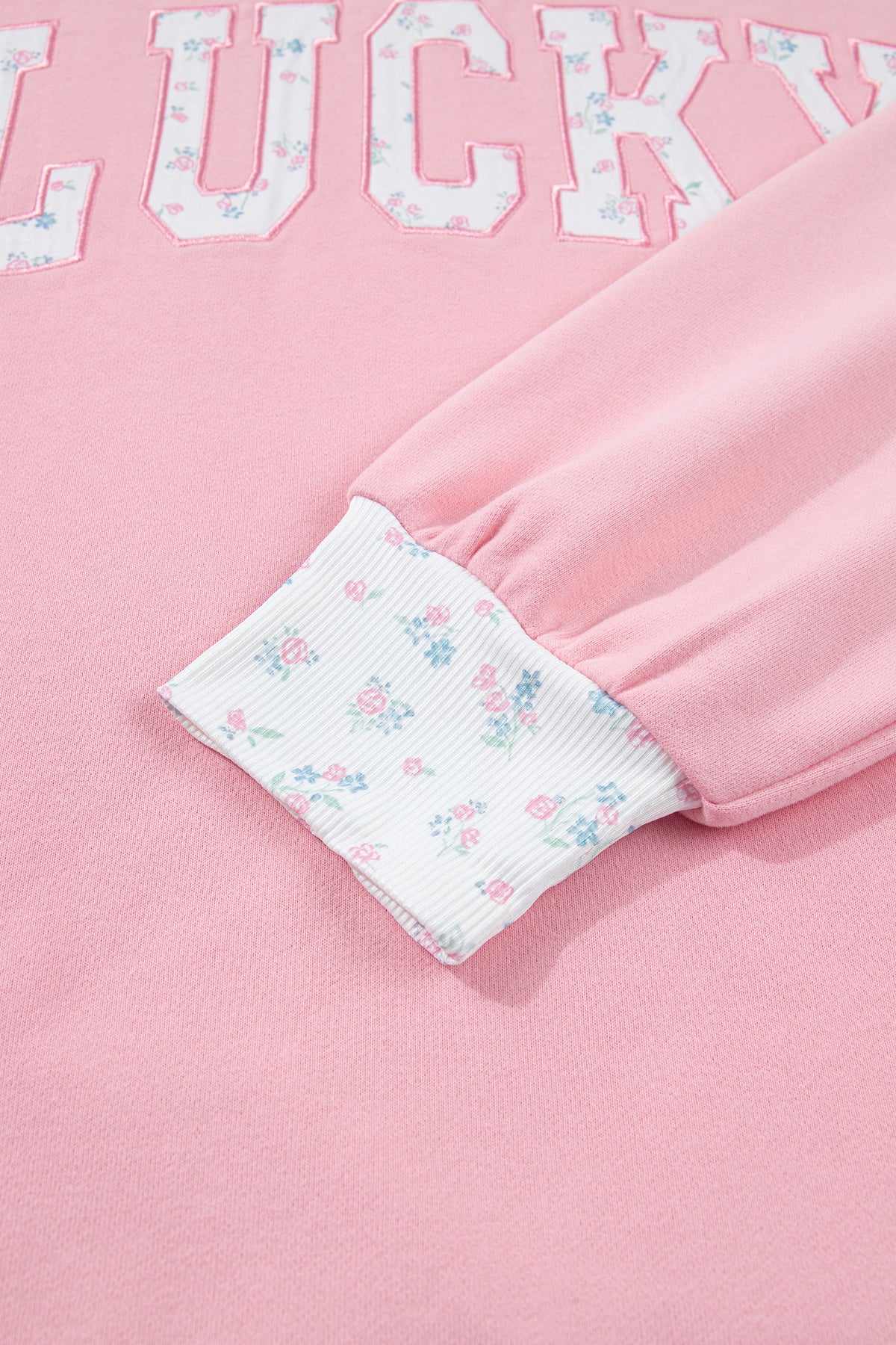 Pink High Neck Floral Patch Embroidery Sweatshirt