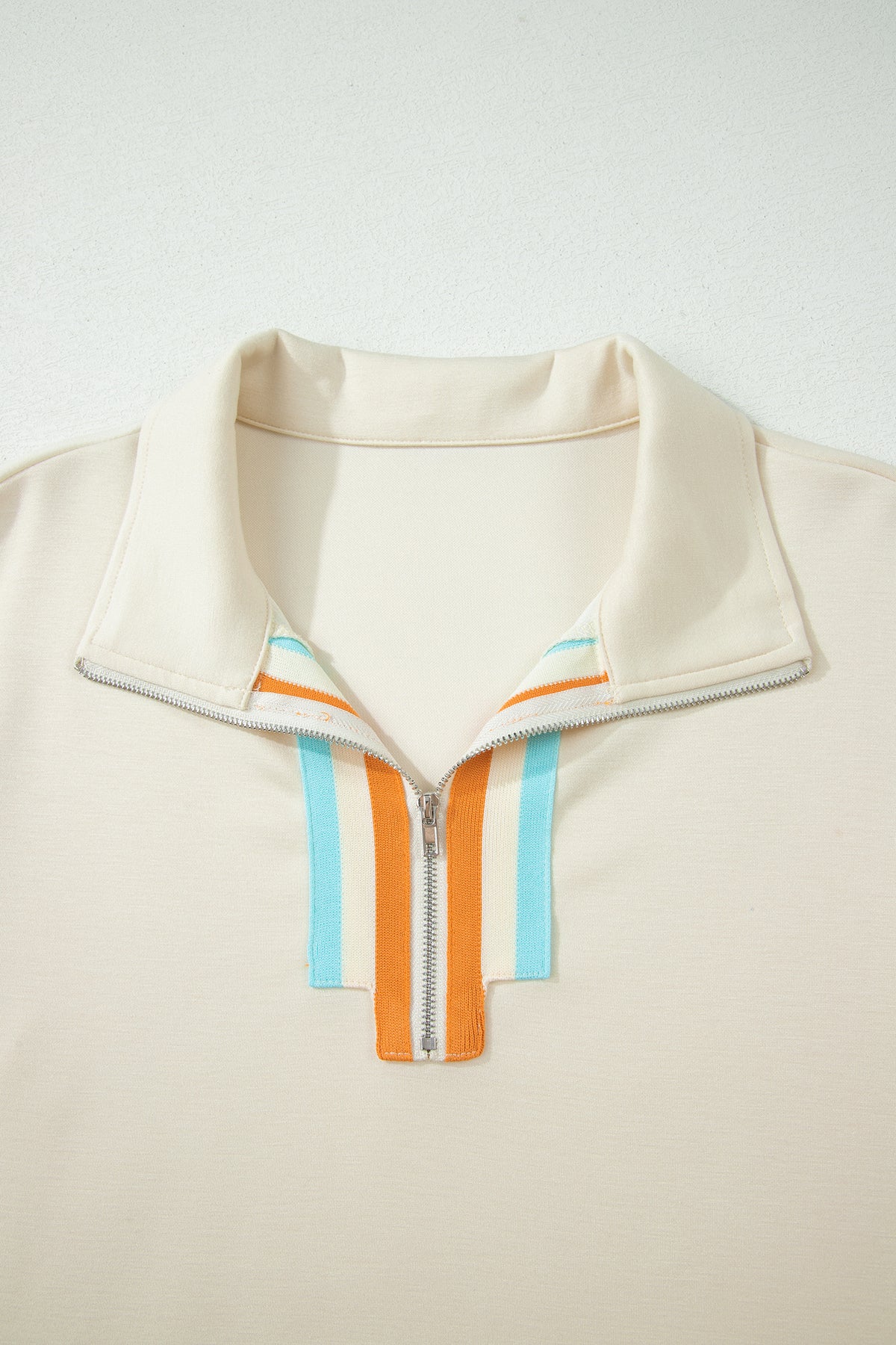 Women's Apricot Colorful Striped Detail Half Zip Polo Tee Shorts Set