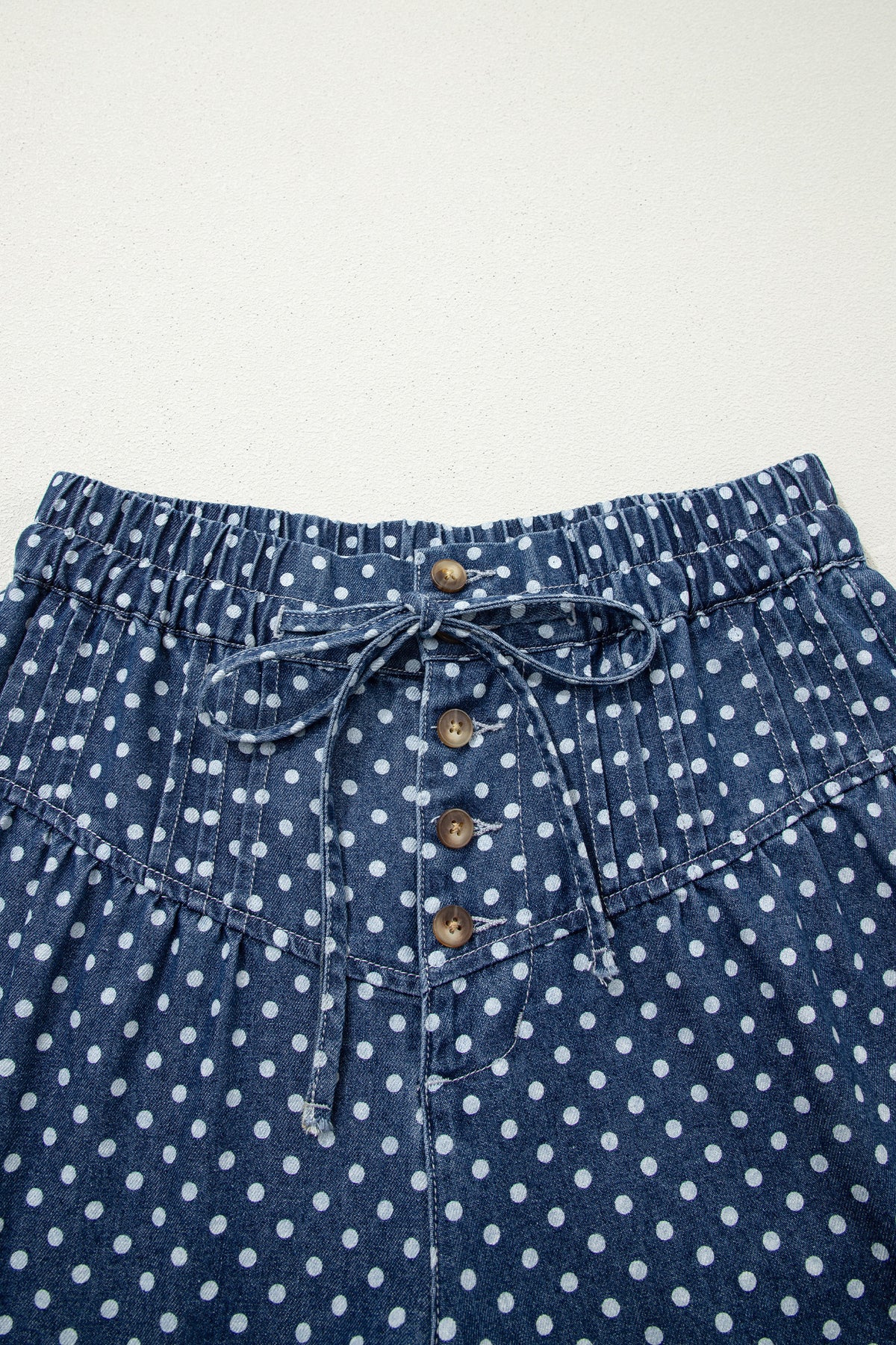 Sky Blue Polka Dot Print Button Pleated Wide Leg Jeans