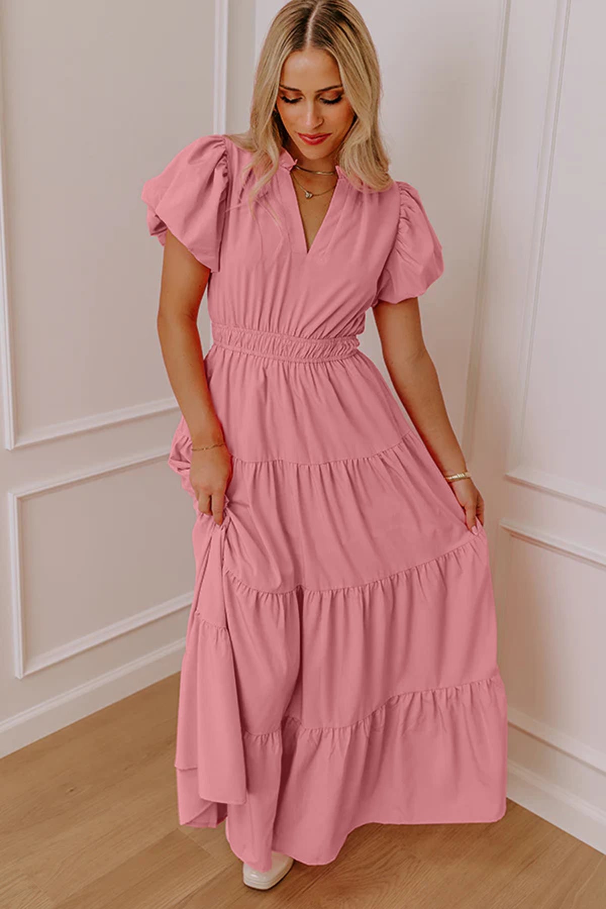 Green V-Neck Maxi Dress
