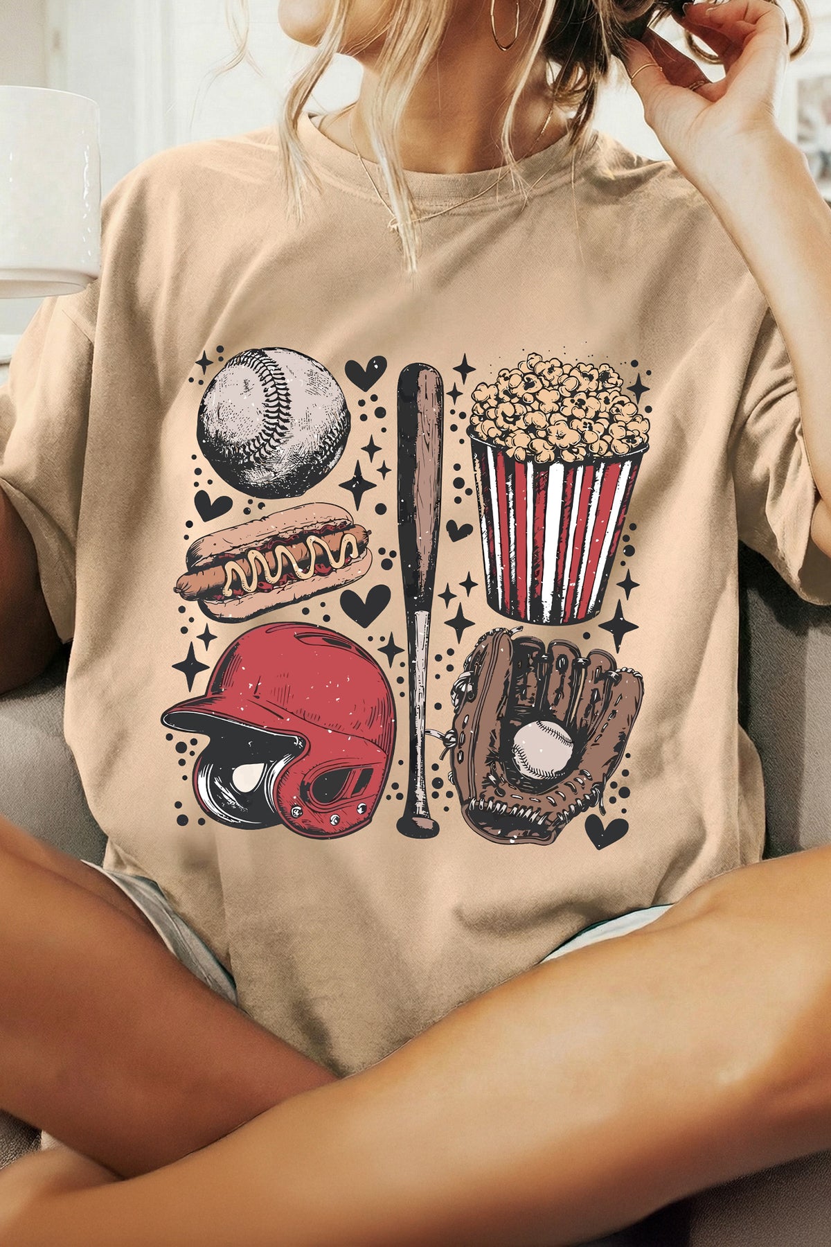 Khaki Retro Baseball Game Day T-Shirt
