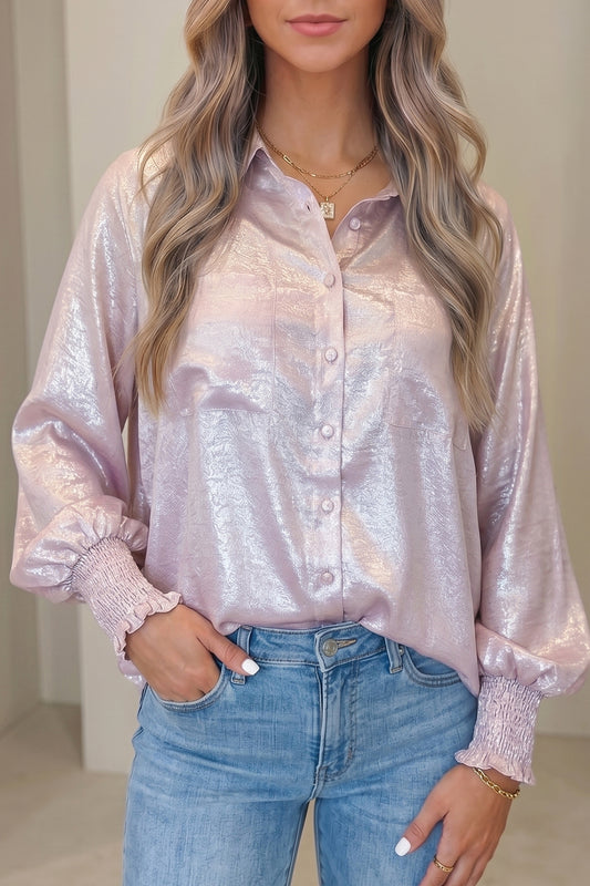 Delicacy Button Front Ruffle Cuffs Back Paneling Shirt
