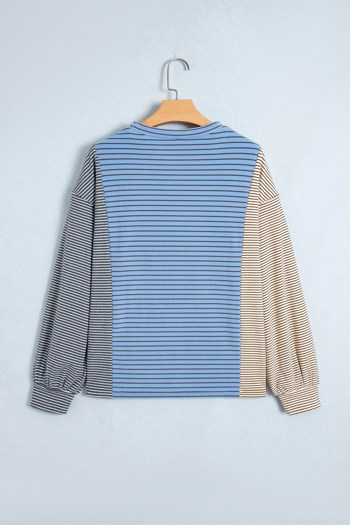 Sky Blue Stripe Color Block Contrast Round Neck Shift