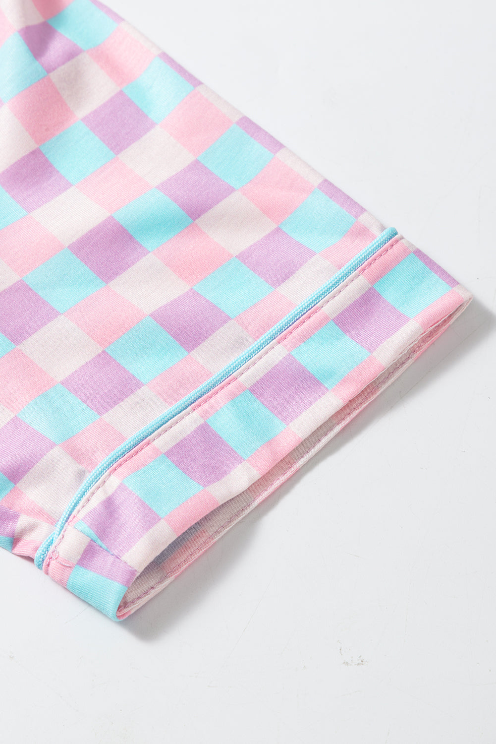 Purple Checkered Pattern Short Sleeve Pajama Set