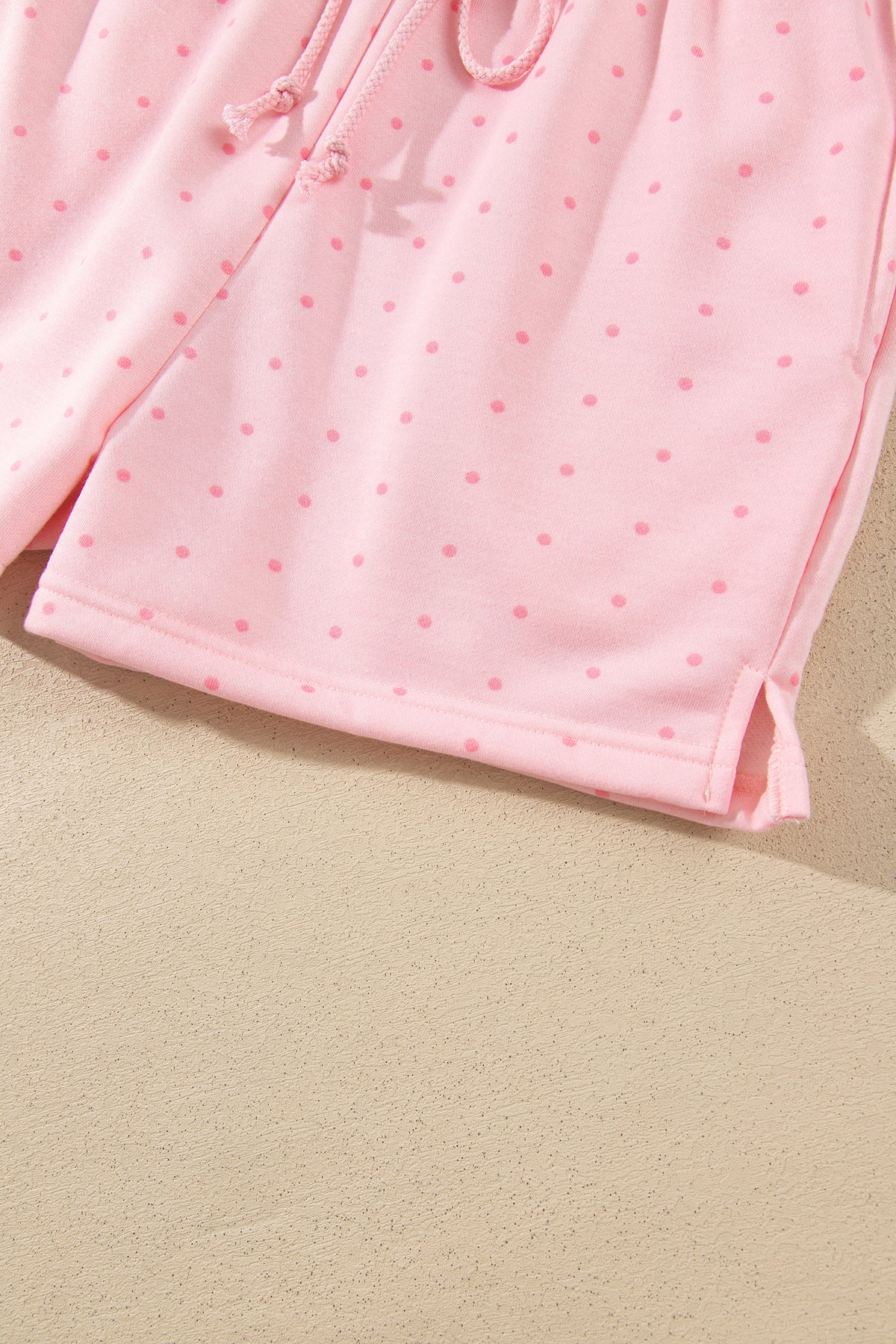 Pink Polka Dot Printed Oversized Hoodie Casual Shorts Set