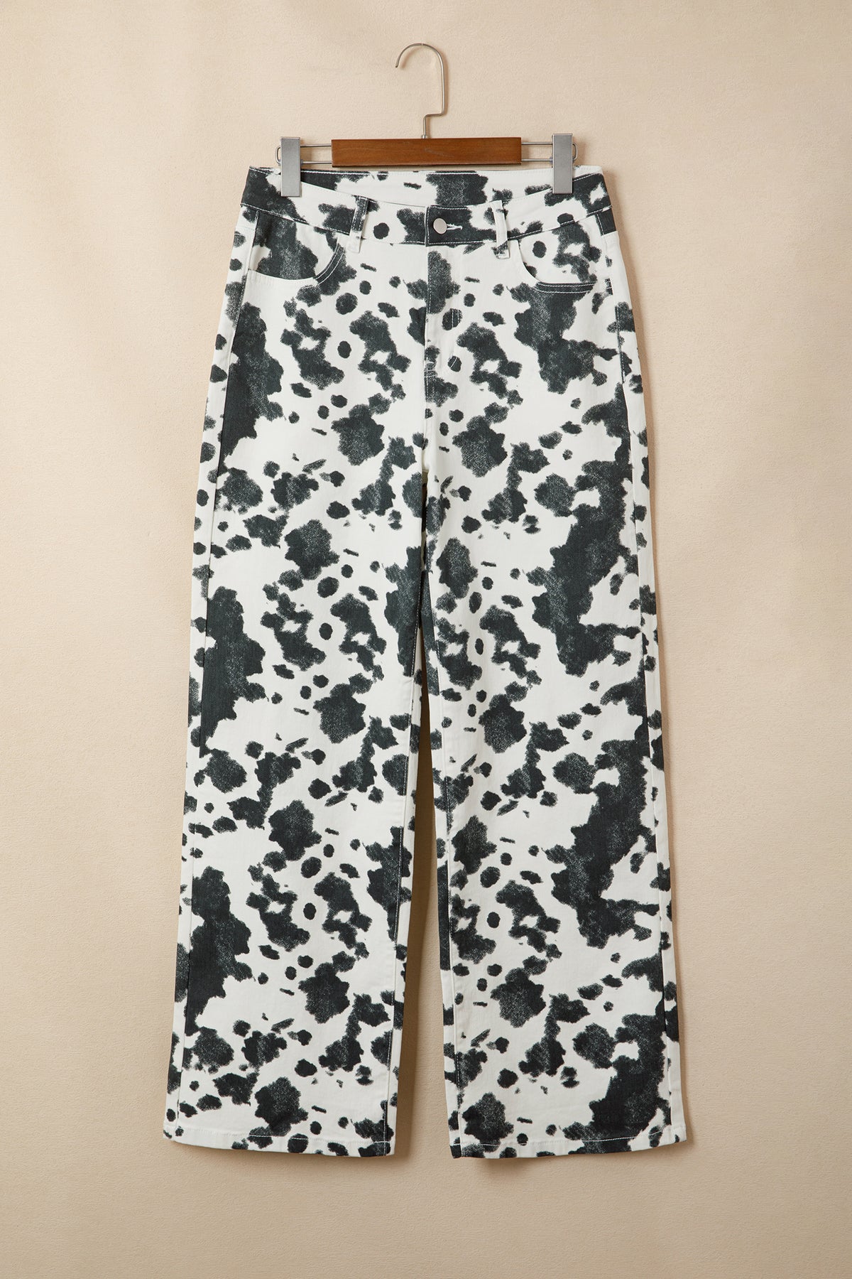 Brown Abstract Print Metal Button Regular Fit Full Length Jeans