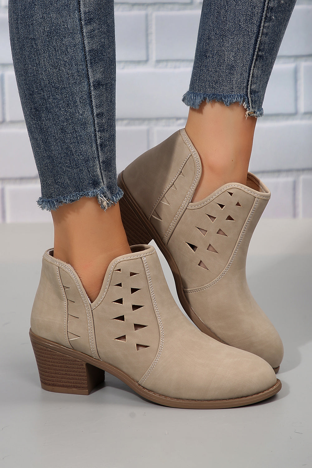 Parchment Cut Out Suede Pointed-Toe Heeled Ankle Boots