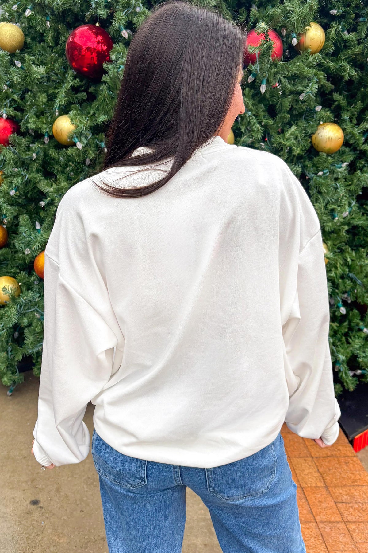 White Christmas Slogan Round Neck Sweatshirt