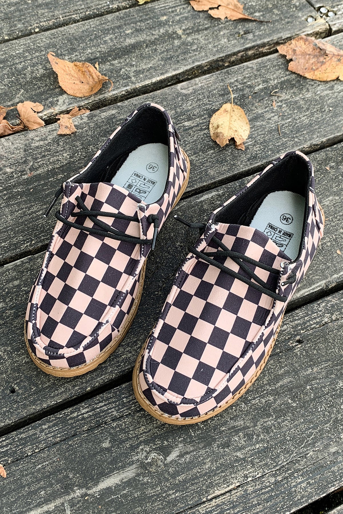 Dark Brown Checkered Print PU Leather Lace-Up Sneakers