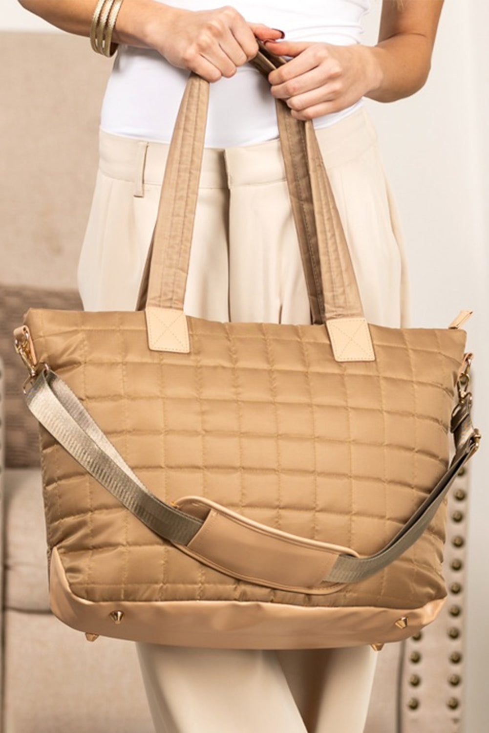 Black Quilted Patchwork Large Tote Bag and Clutch Set