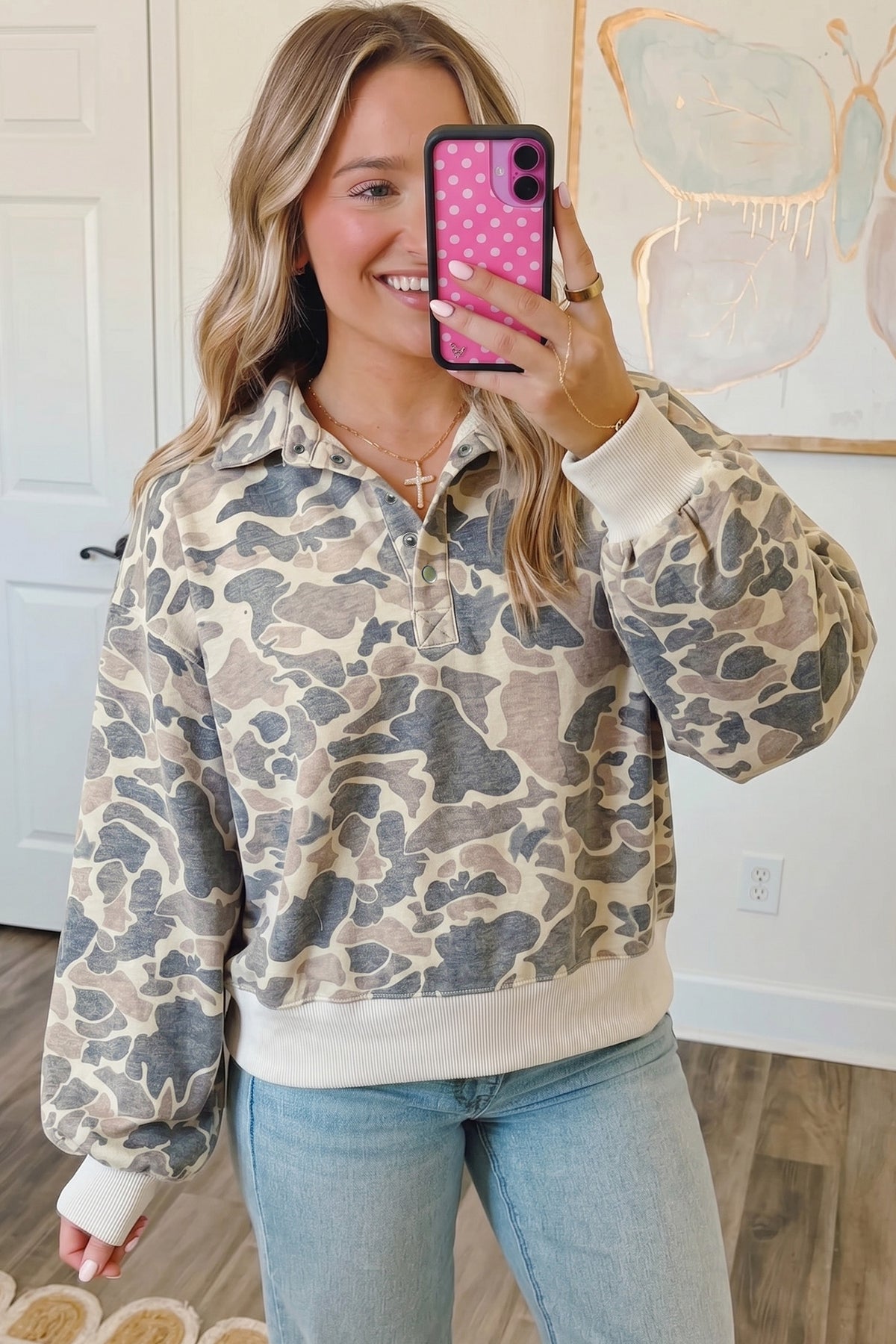 Multicolour Camouflage Collar Pullover Sweatshirt