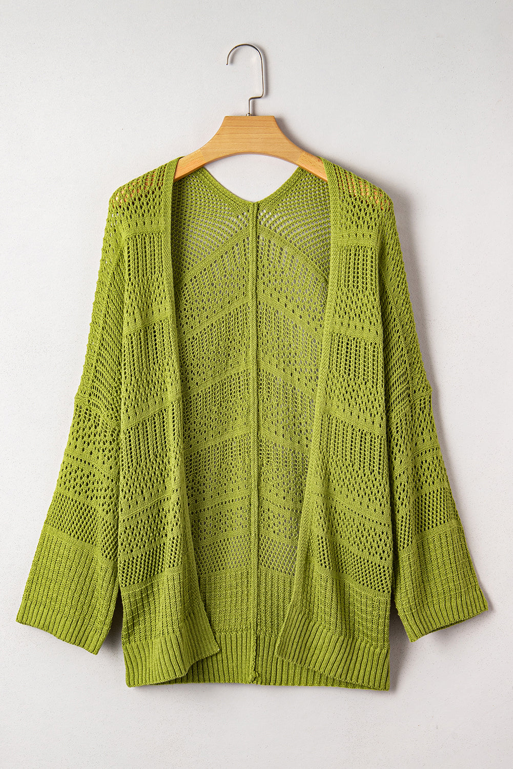 Spinach Green Oversize Crochet Knit Open Cardigan