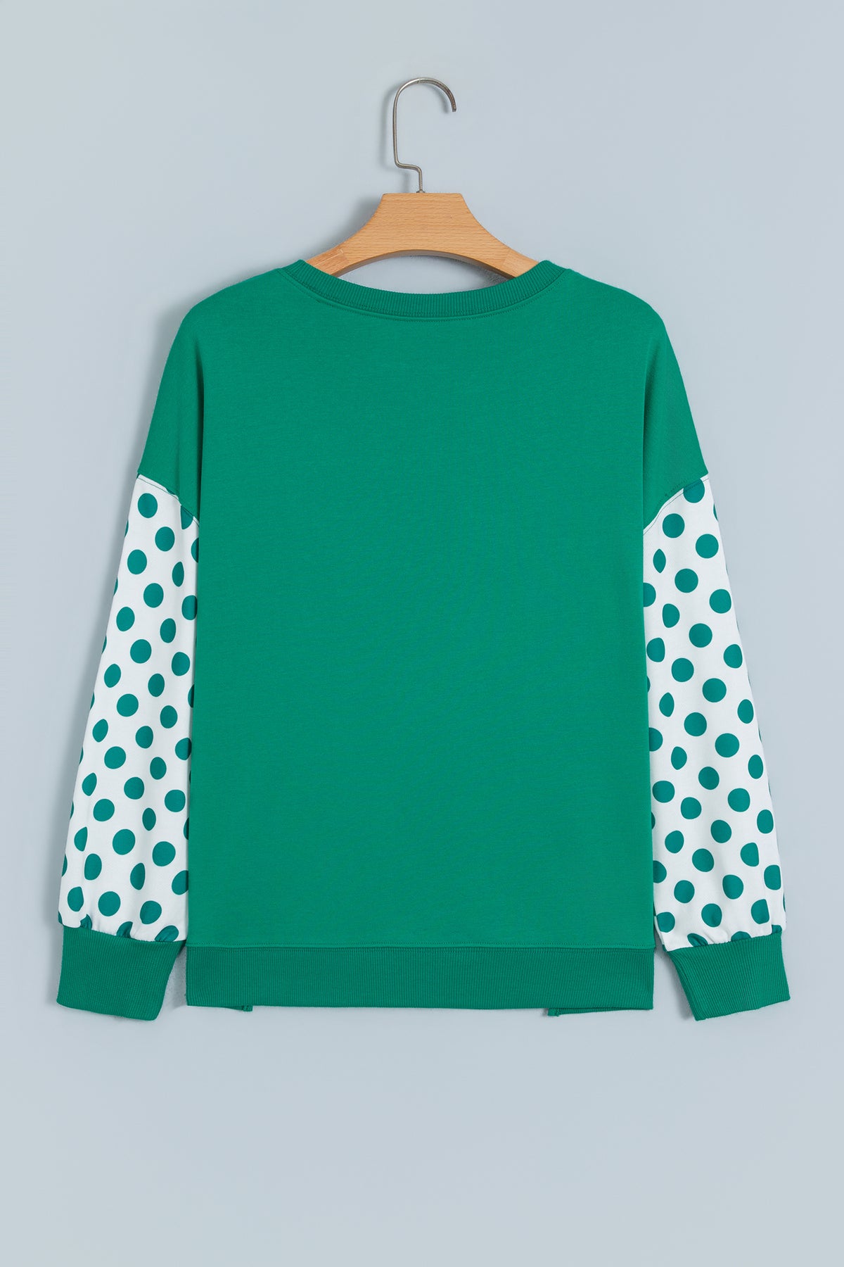 Khaki Polka Dot Patchwork Sleeve Crew Neck Sweatshirt