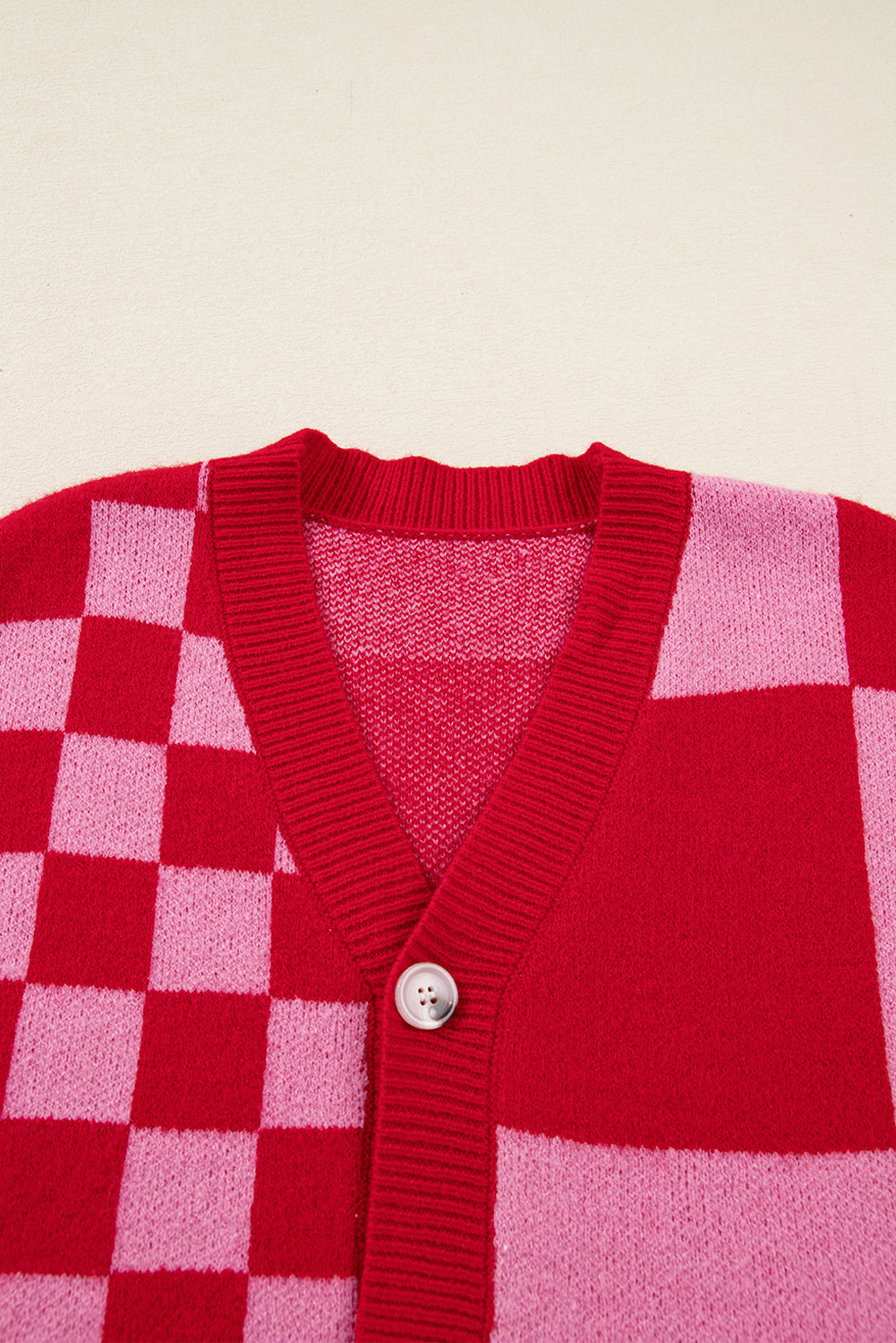 Fiery Red Mixed Plaid Relaxed Sweater Cardigan