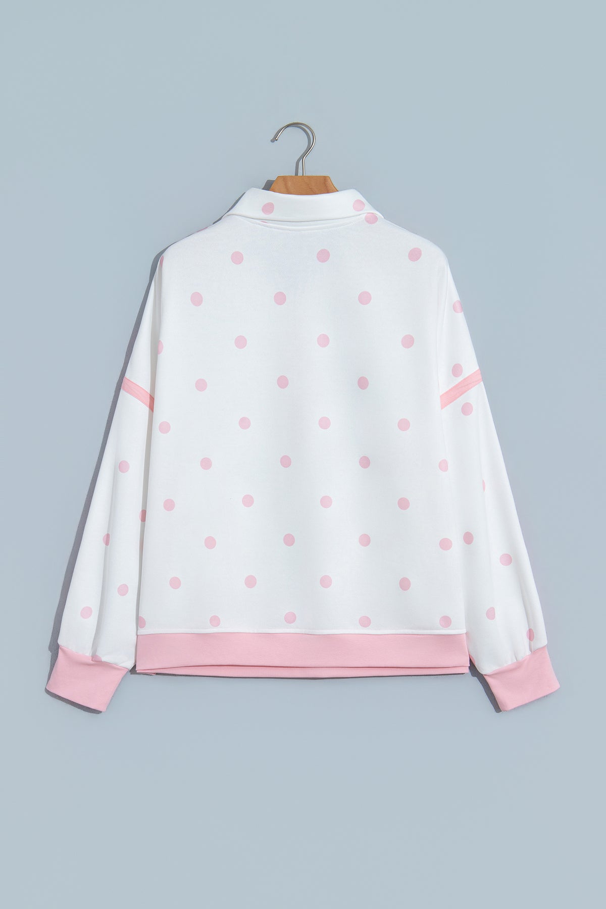 Pink Polka Dot Half Zip Drop Shoulder Sweatshirt