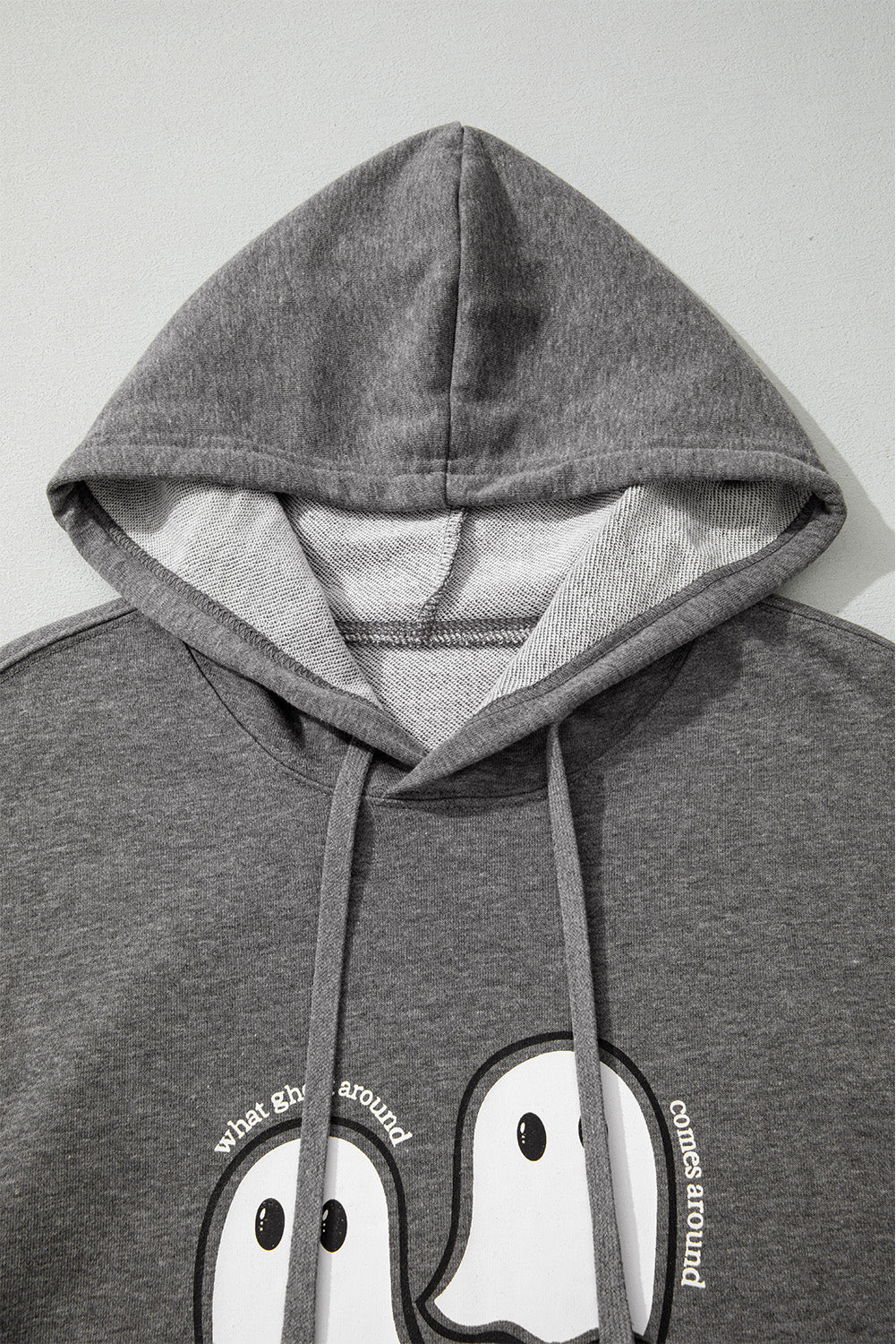 Dark Grey Cute Halloween Ghost Print Mineral Wash Hoodie