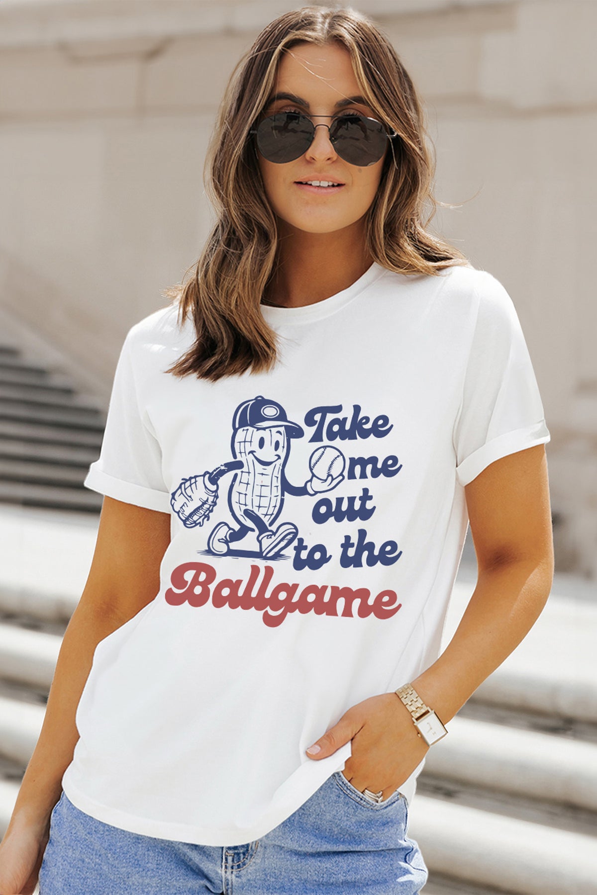 White Take me out to the Ballgame Casual Tee