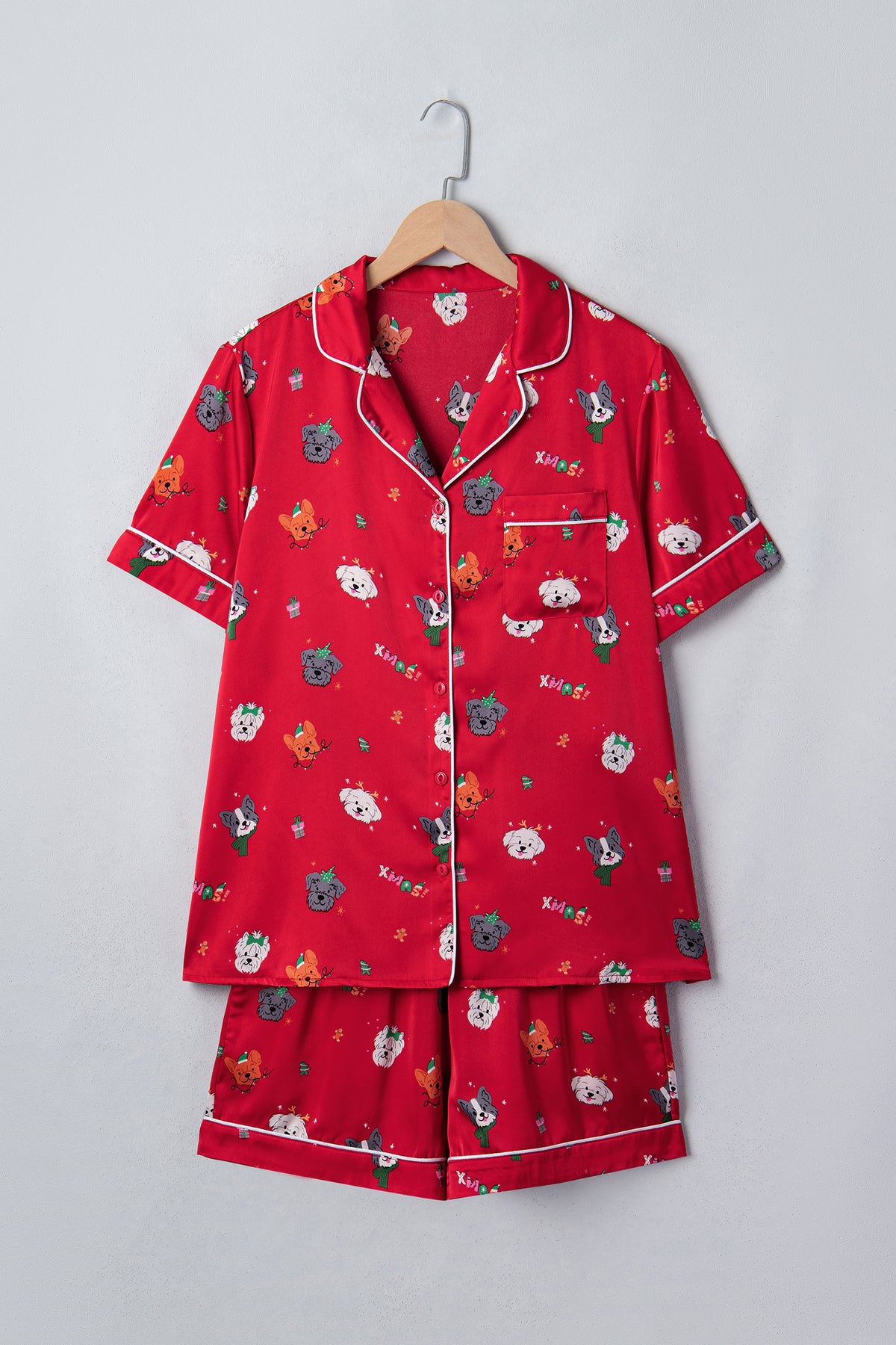 Racing Red Festive Dog Print Short Sleeve Lounge Set