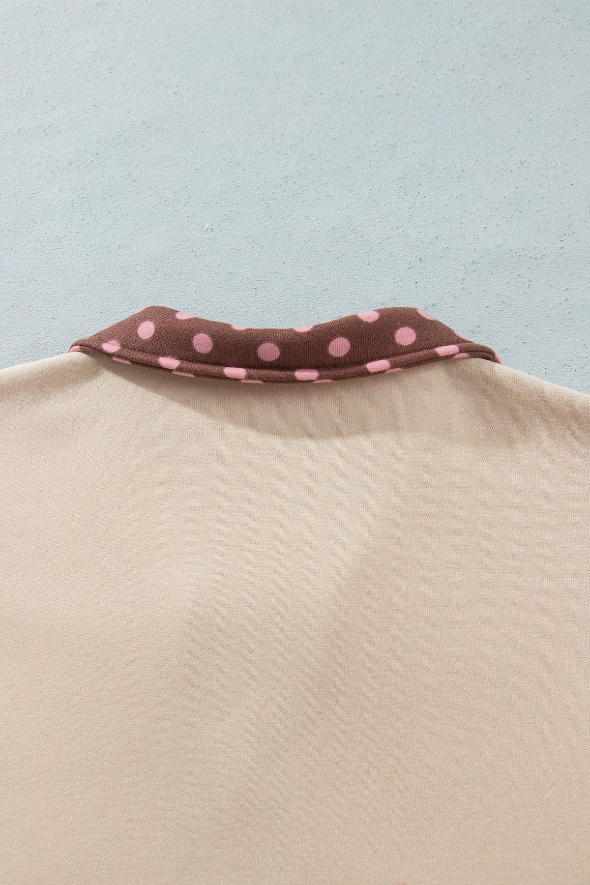 Brown Polka Dot Contrast Baggy Pullover and Elastic Waist Shorts Set