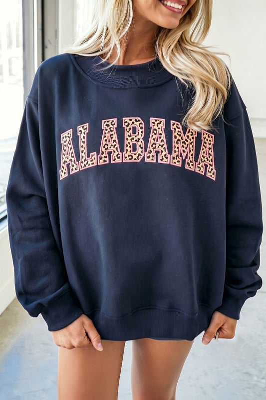 Dirty blue Embroidered Leopard Alabama High Sweatshirt