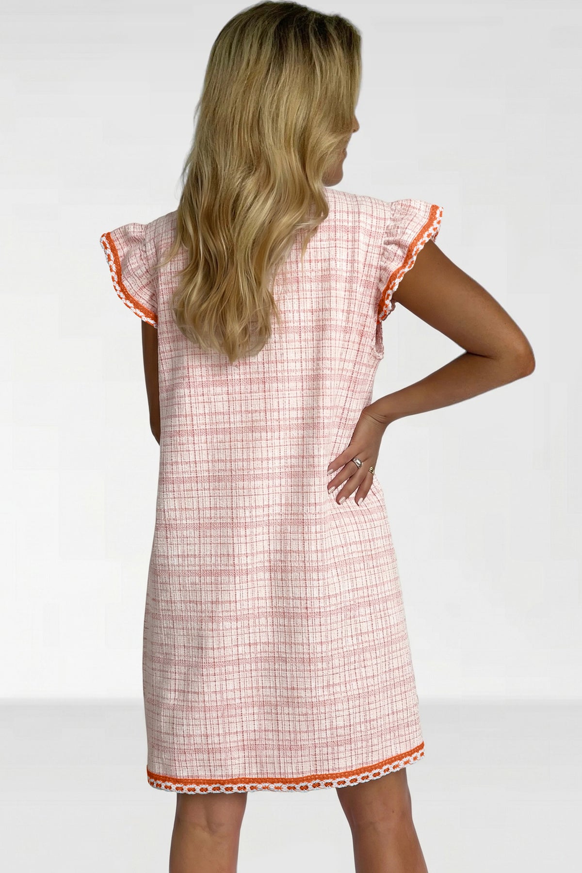 White Jacquard Textured Short Sleeve Tassel Tie Shift Dress
