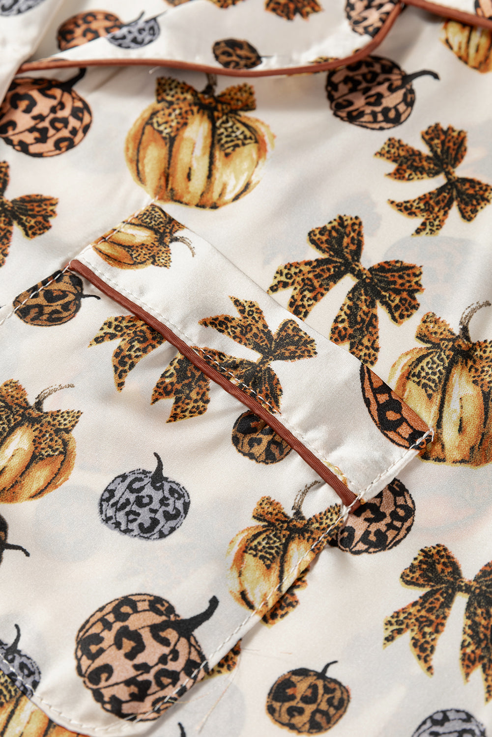 Beige Leopard Pumpkin Allover Halloween Pajama Set
