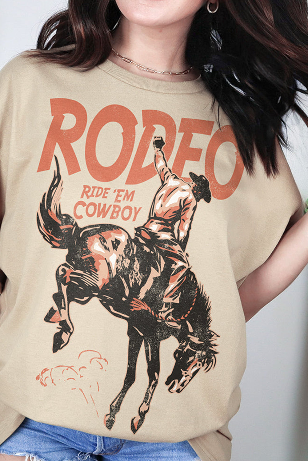 Khaki RODEO Cowboy Graphic Crewneck T-Shirt