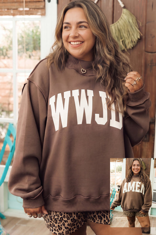 Coffee Letter Print Oversized Fit Plus Size Sweatshirt