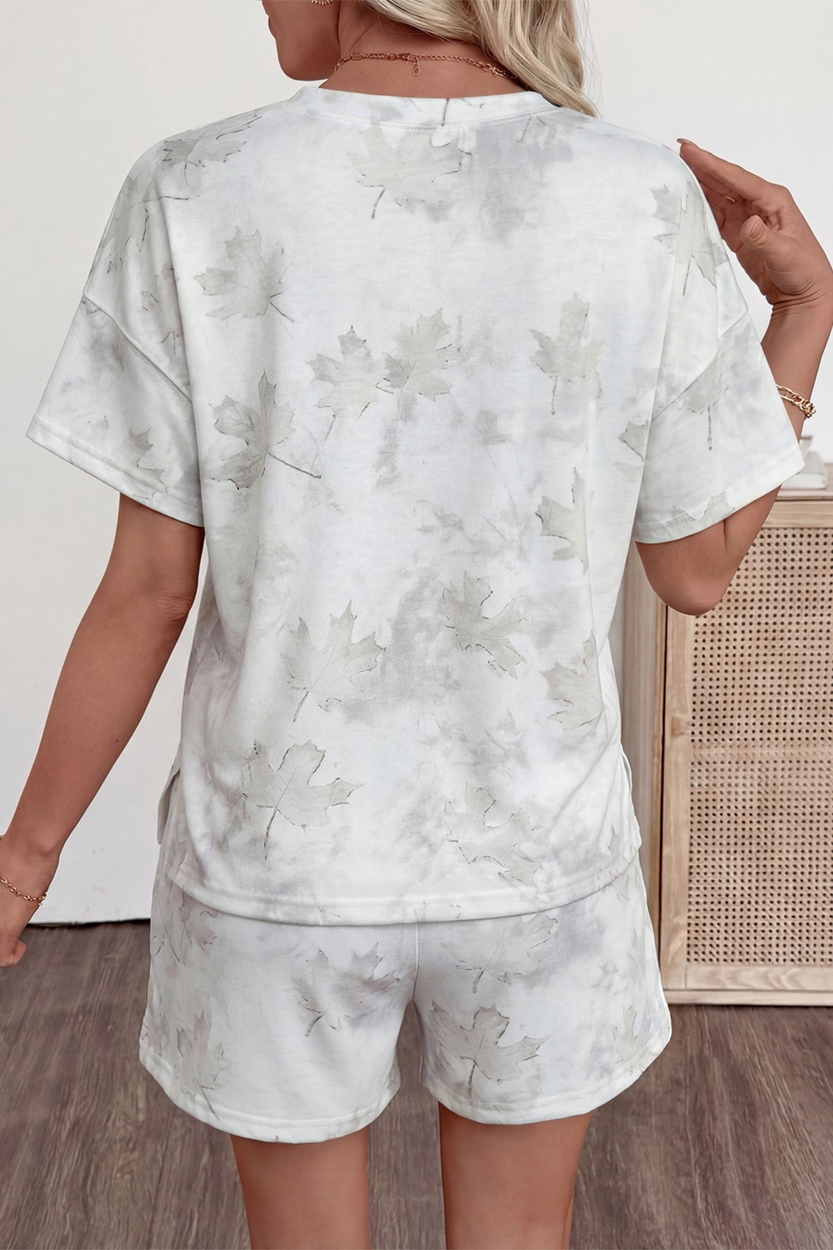 Women's White Woodland Camouflage Two-Piece Shorts Two-Piece Set