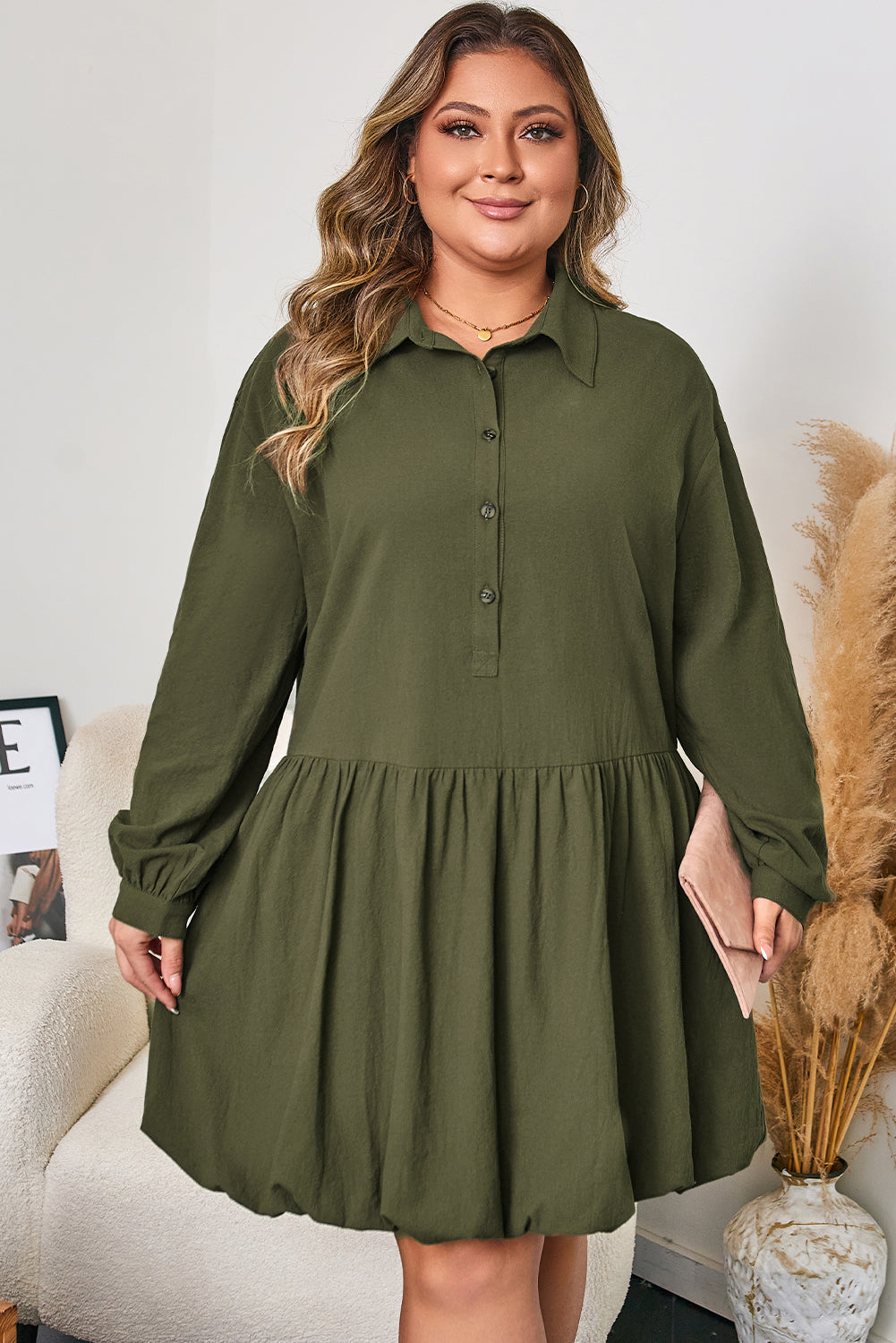 Lucky in Clover Plus Size Cotton Ruffle Mini Dress