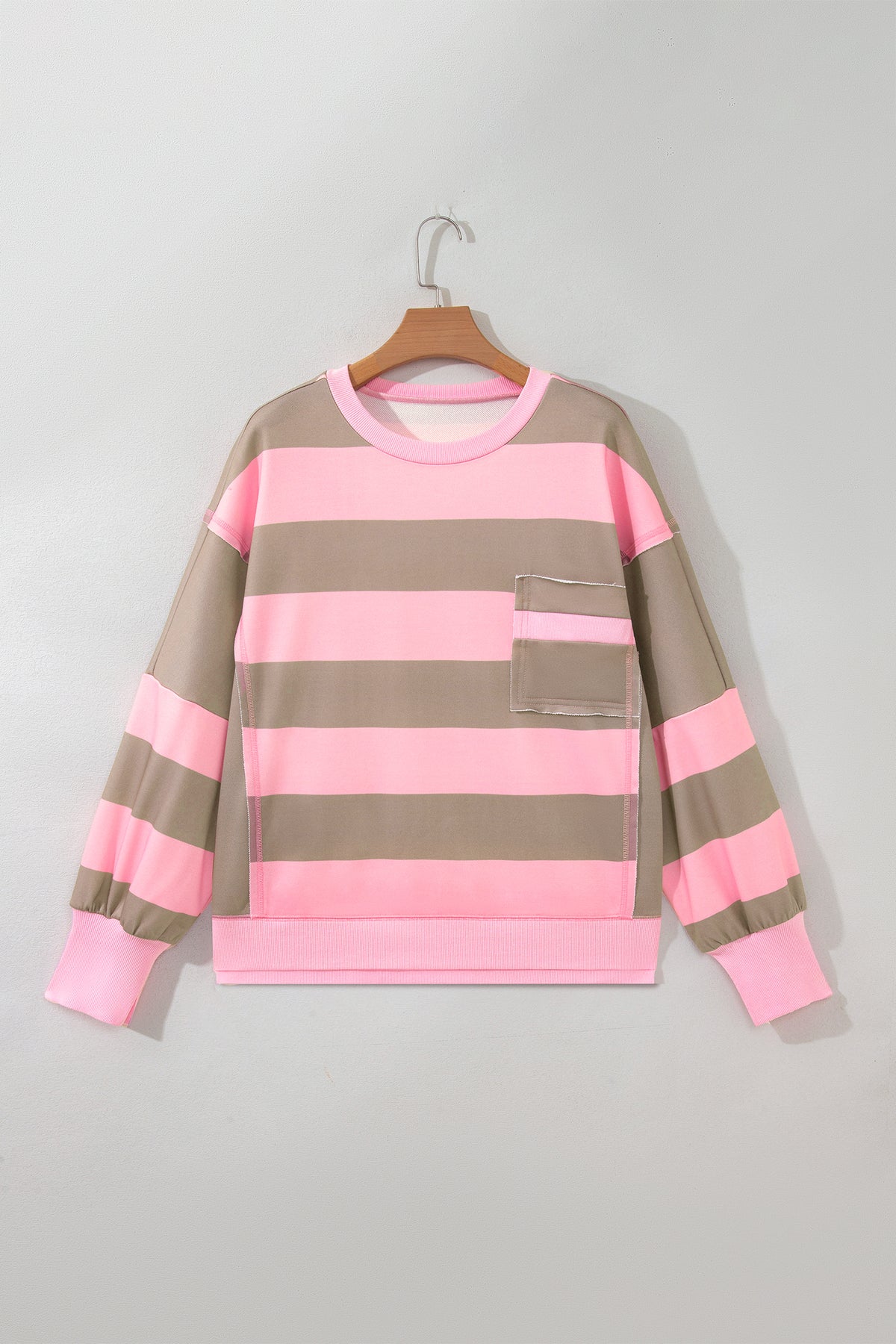 Pink Stripe Striped Patch Pocket Oversized Sweatshirt