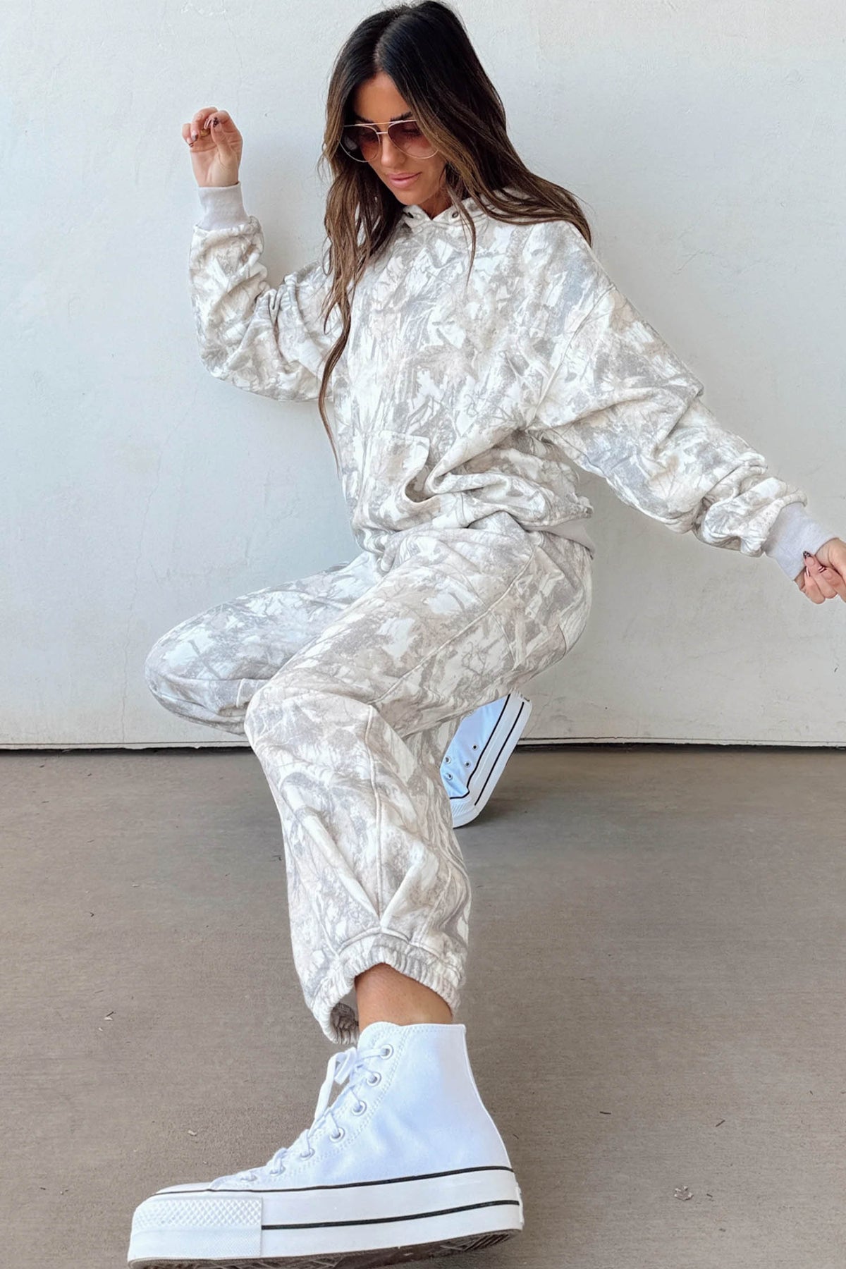 Women's Multicolour Abstract Print Long-Sleeve Elastic Waist Pants Set